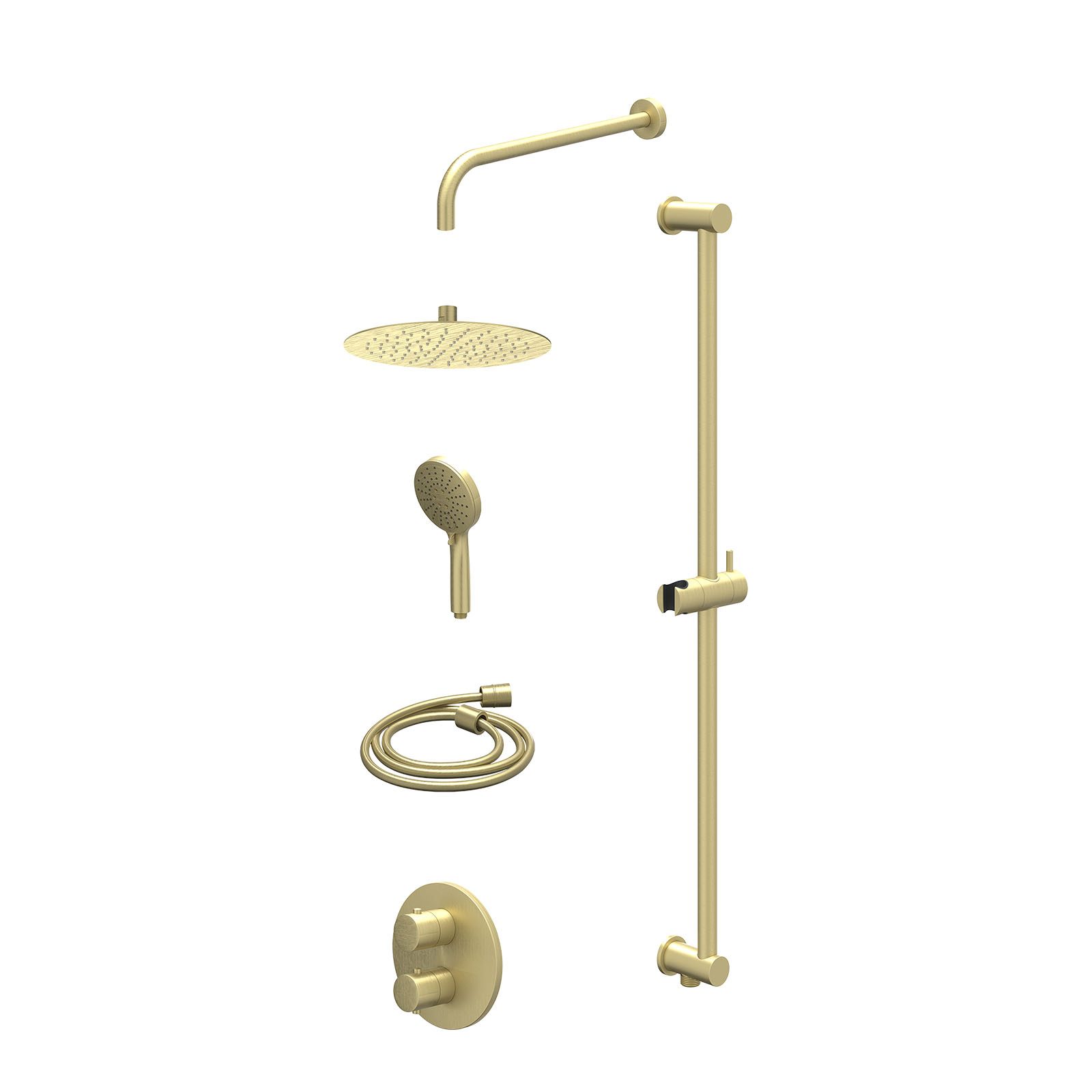 IVY Bond Regendoucheset inbouw 2-weg - 25cm slim - wandarm - glijstang - 3-standen - excl. inbouwbox - Geborsteld mat goud