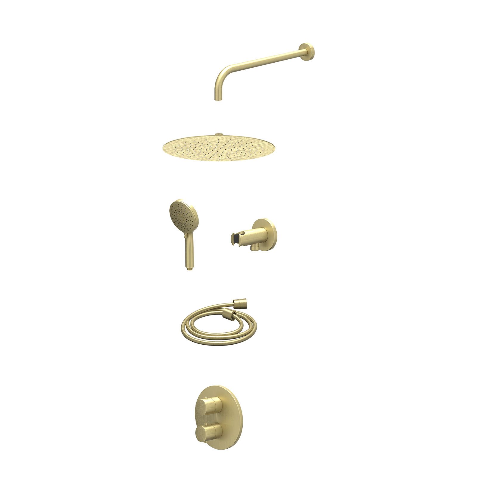 IVY Bond Regendoucheset inbouw 2-weg - 30cm slim - wandarm - wandhouder - 3-standen - excl. inbouwbox - Geborsteld mat goud