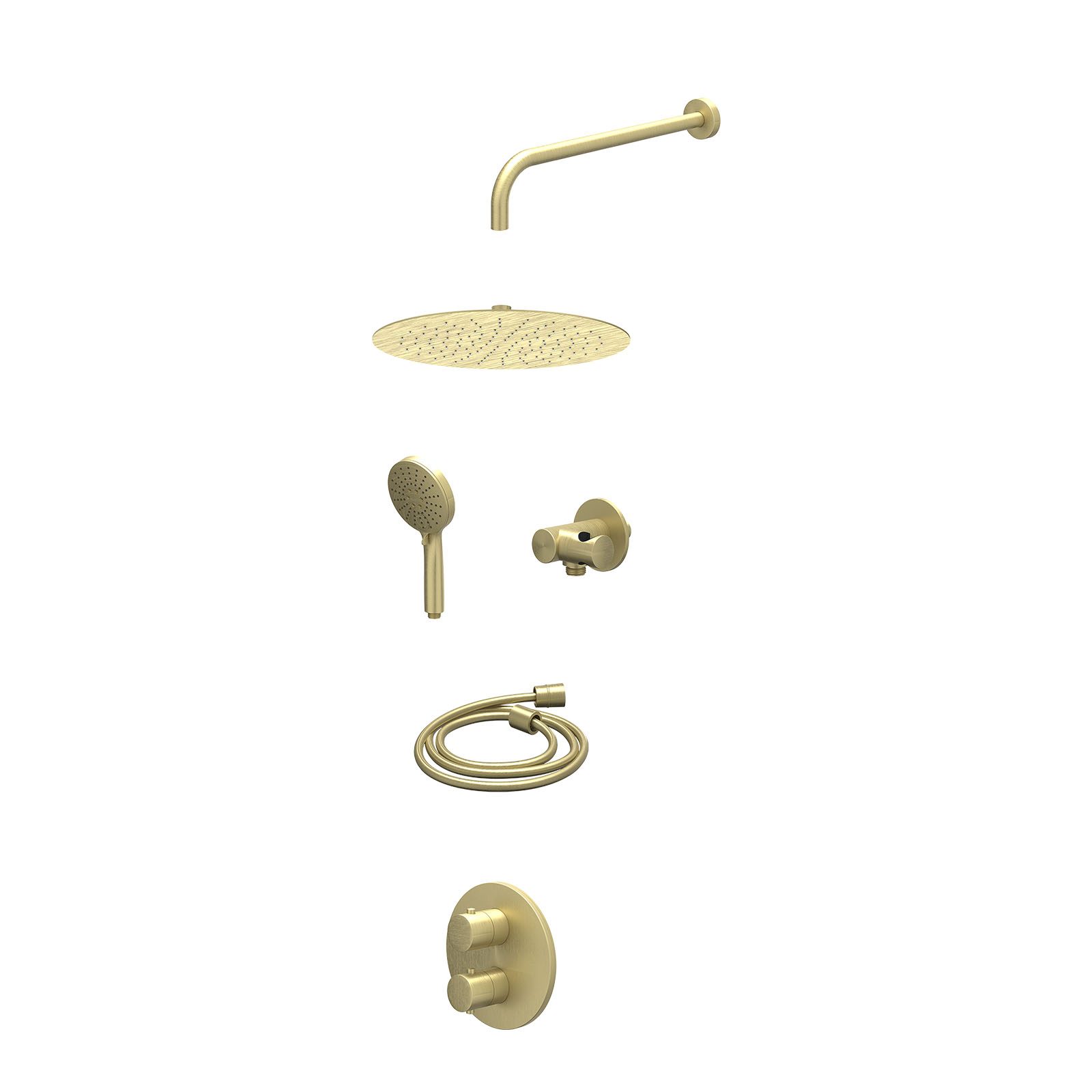 IVY Bond Regendoucheset inbouw 2-weg - 30cm slim - wandarm - verstelbare steun - 3-standen - excl. inbouwbox - Geborsteld mat goud