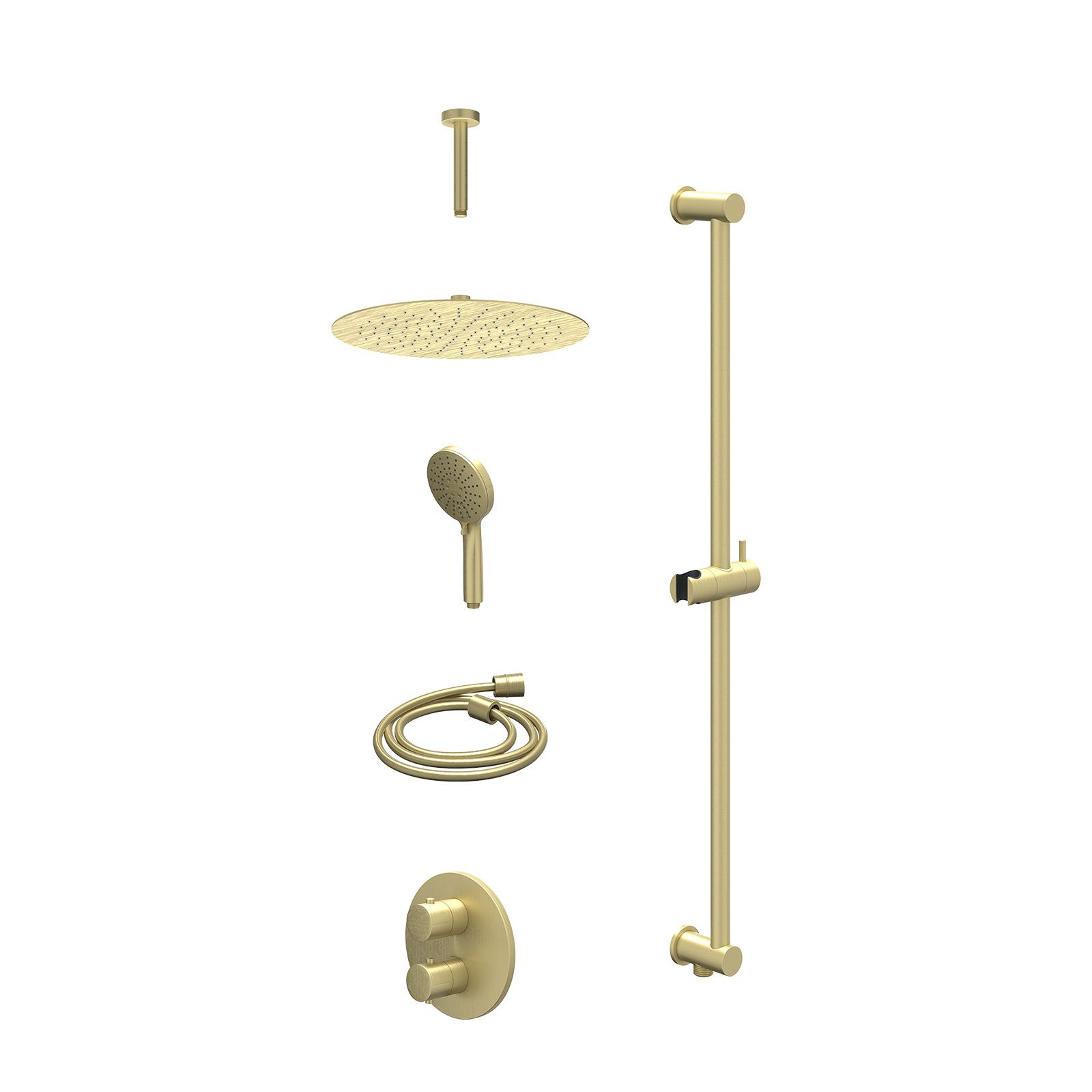 IVY Bond Regendoucheset inbouw 2-weg - 30cm slim - plafond 15cm - glijstang - 3-standen - excl. inbouwbox - Geborsteld mat goud