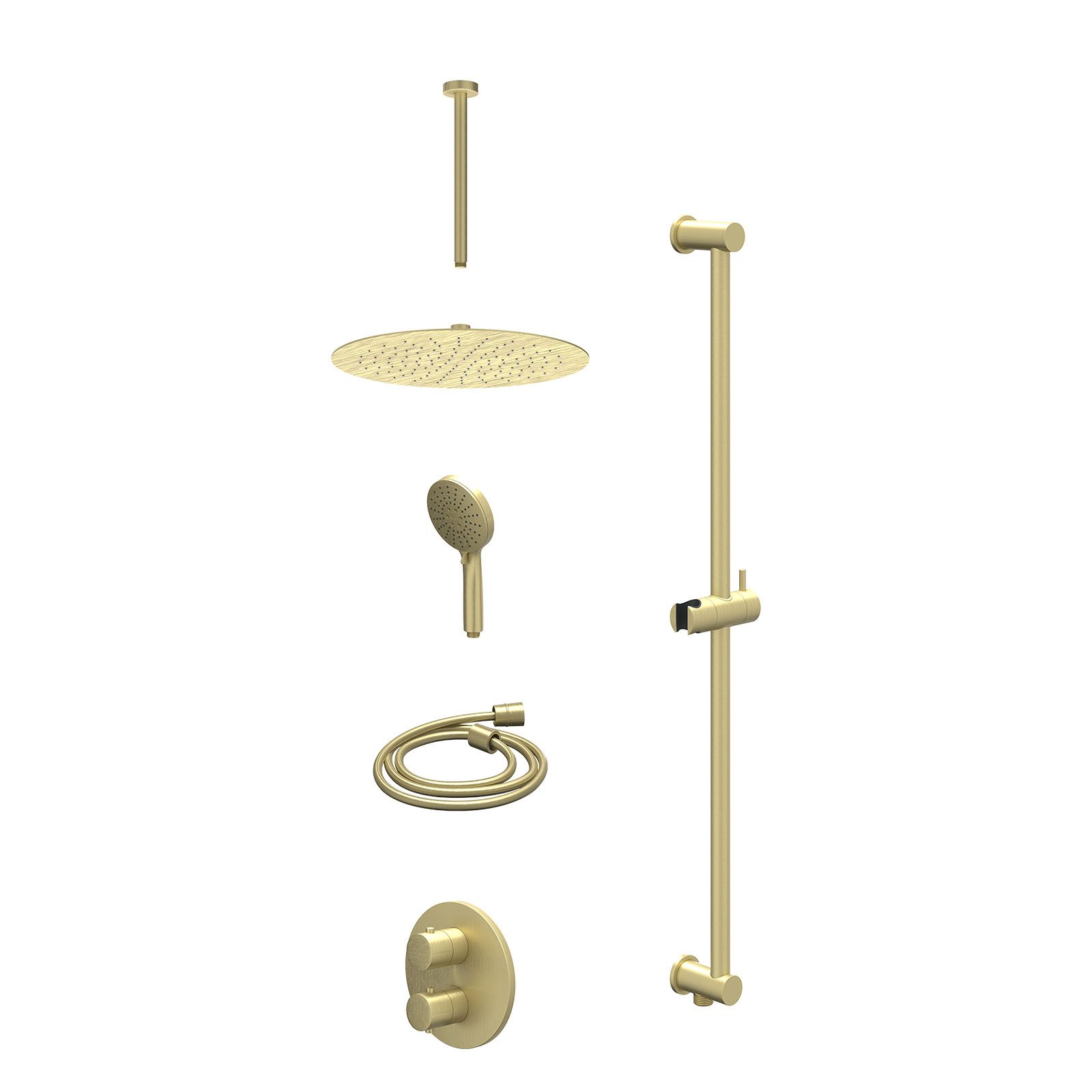 IVY Bond Regendoucheset inbouw 2-weg - 30cm slim - plafond 30cm - glijstang - 3-standen - excl. inbouwbox - Geborsteld mat goud