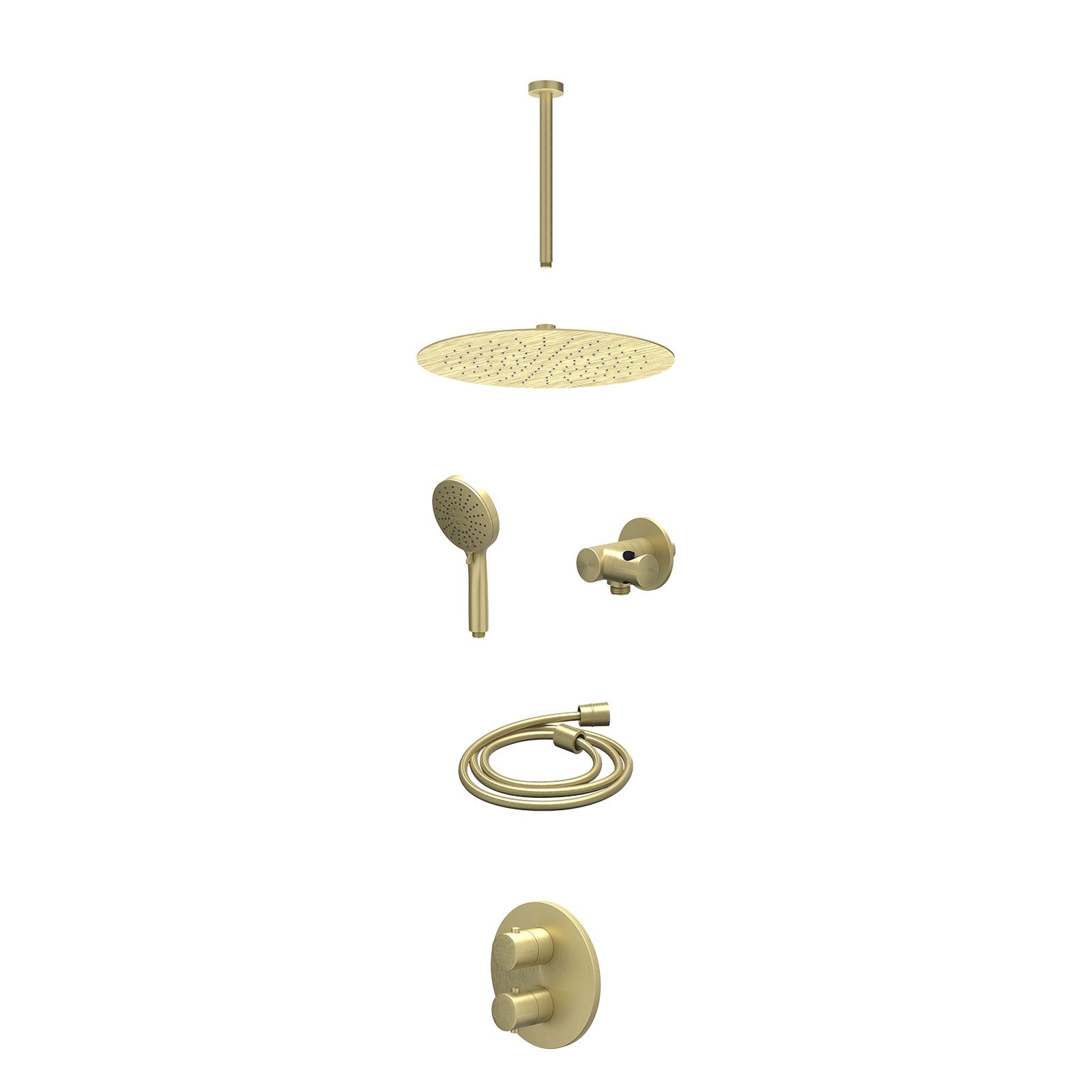 IVY Bond Regendoucheset inbouw 2-weg - 30cm slim - plafond 30cm - verstelbare steun - 3-standen - excl. inbouwbox - Geborsteld mat goud