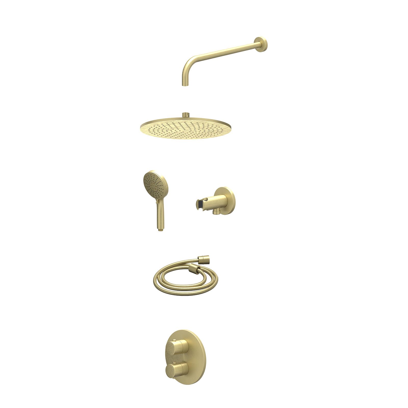 IVY Bond Regendoucheset inbouw 2-weg - 30cm medium - wandarm - wandhouder - 3-standen - excl. inbouwbox - Geborsteld mat goud