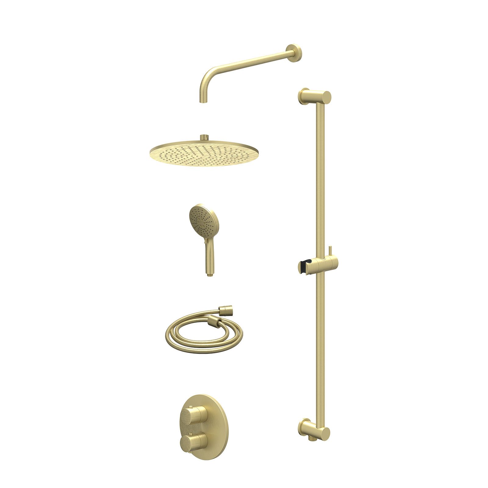 IVY Bond Regendoucheset inbouw 2-weg - 30cm medium - wandarm - glijstang - 3-standen - excl. inbouwbox - Geborsteld mat goud