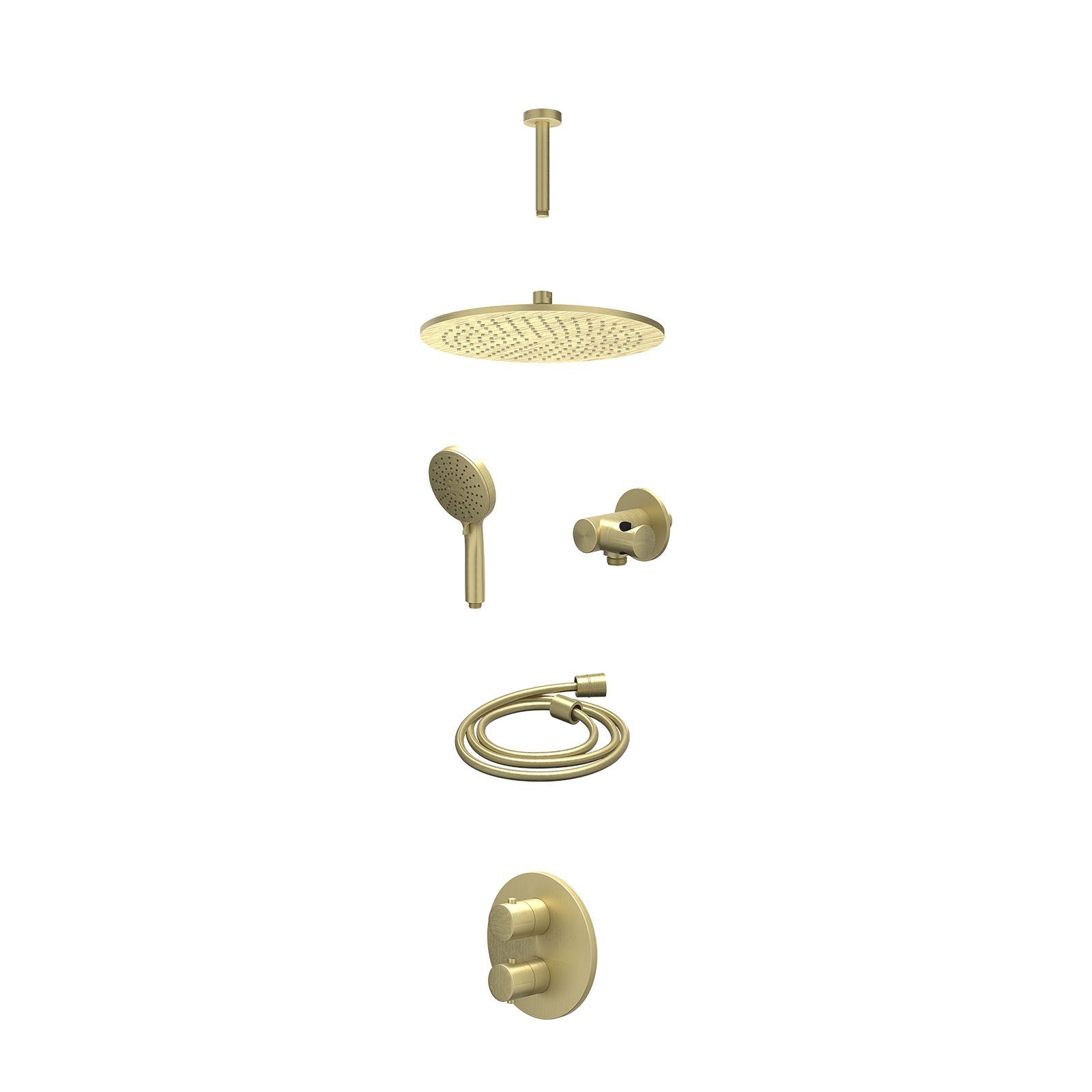 IVY Bond Regendoucheset inbouw 2-weg - 30cm medium - plafond 15cm - verstelbare steun - 3-standen - excl. inbouwbox - Geborsteld mat goud