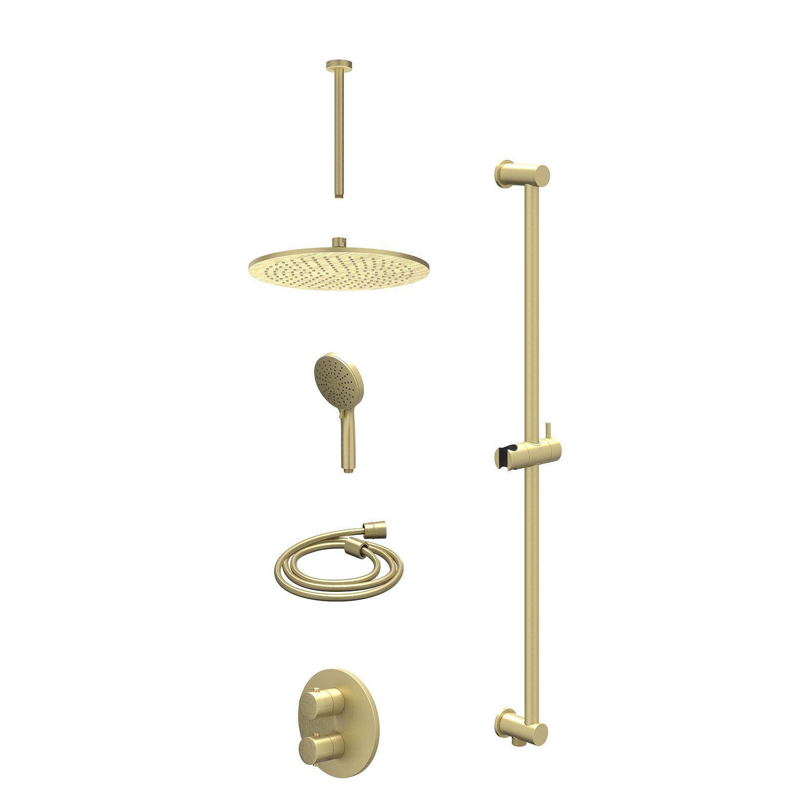 IVY Bond Regendoucheset inbouw 2-weg - 30cm medium - plafond 30cm - glijstang - 3-standen - excl. inbouwbox - Geborsteld mat goud