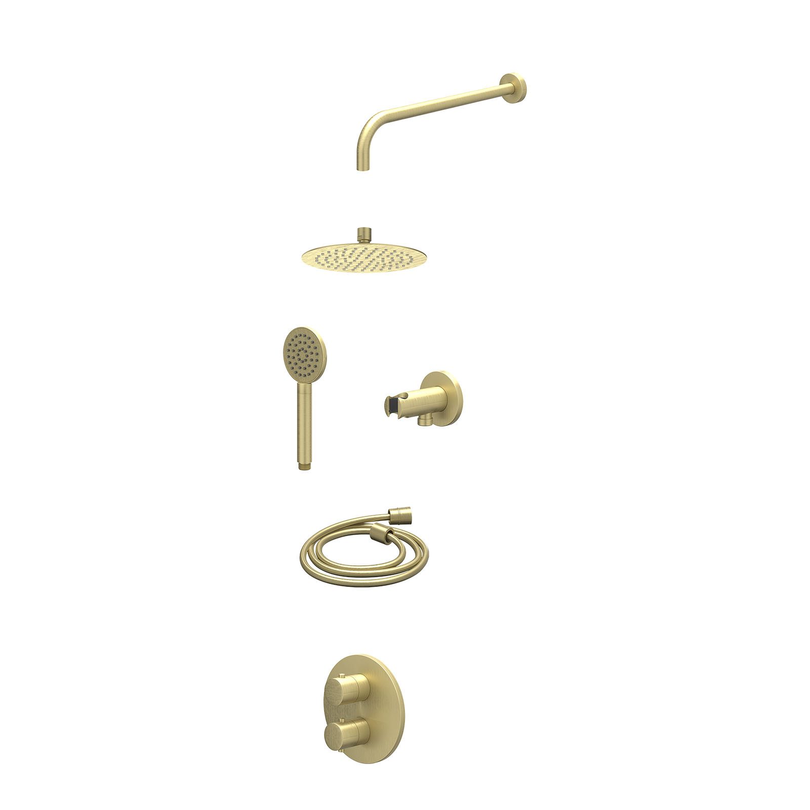 IVY Bond Regendoucheset inbouw 2-weg - 20cm slim - wandarm - wandhouder - satin spray - excl. inbouwbox - Geborsteld mat goud
