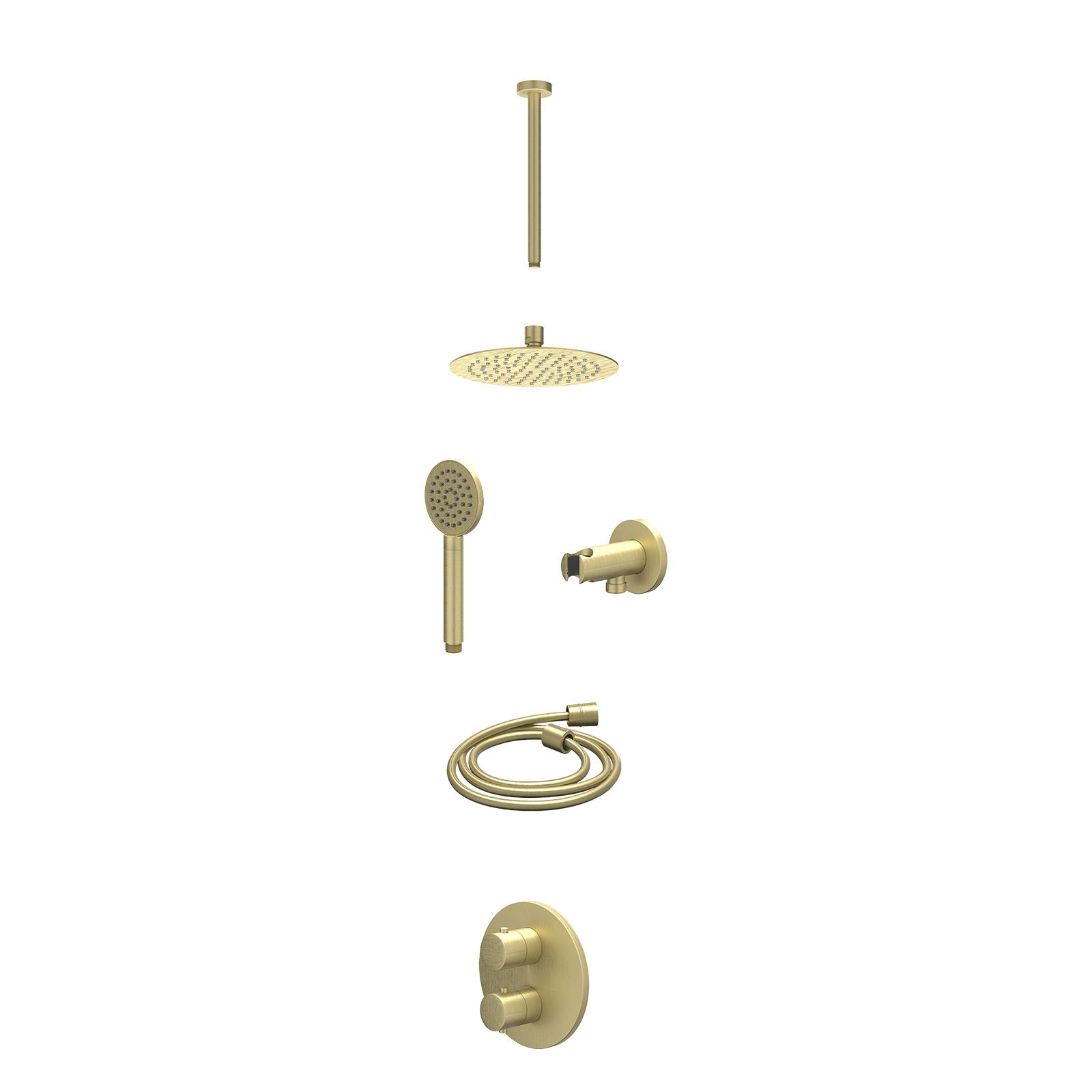 IVY Bond Regendoucheset inbouw 2-weg - 20cm slim - plafond 30cm - wandhouder - satin spray - excl. inbouwbox - Geborsteld mat goud