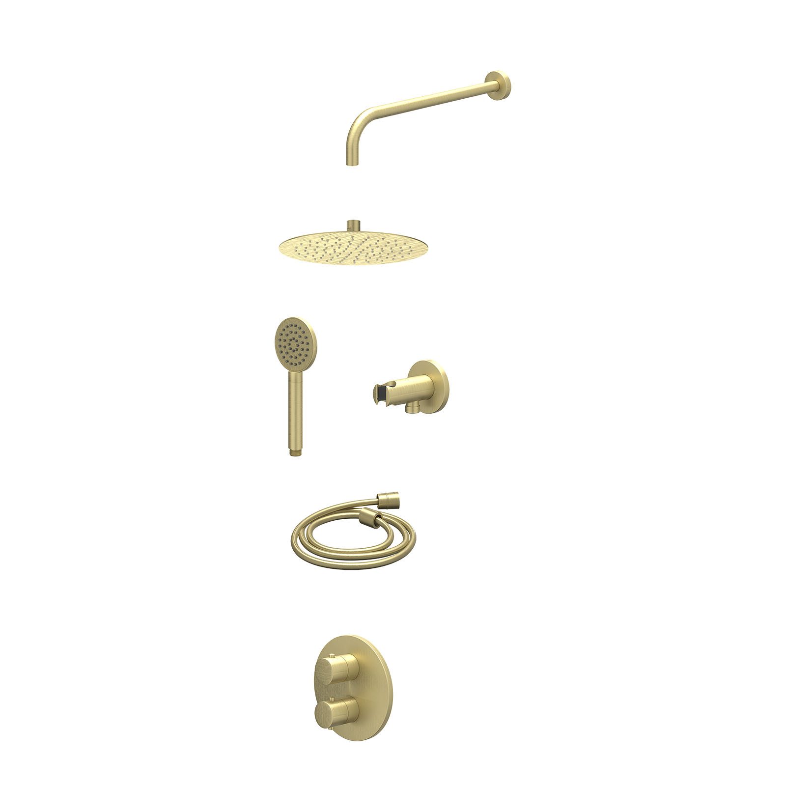 IVY Bond Regendoucheset inbouw 2-weg - 25cm slim - wandarm - wandhouder - satin spray - excl. inbouwbox - Geborsteld mat goud