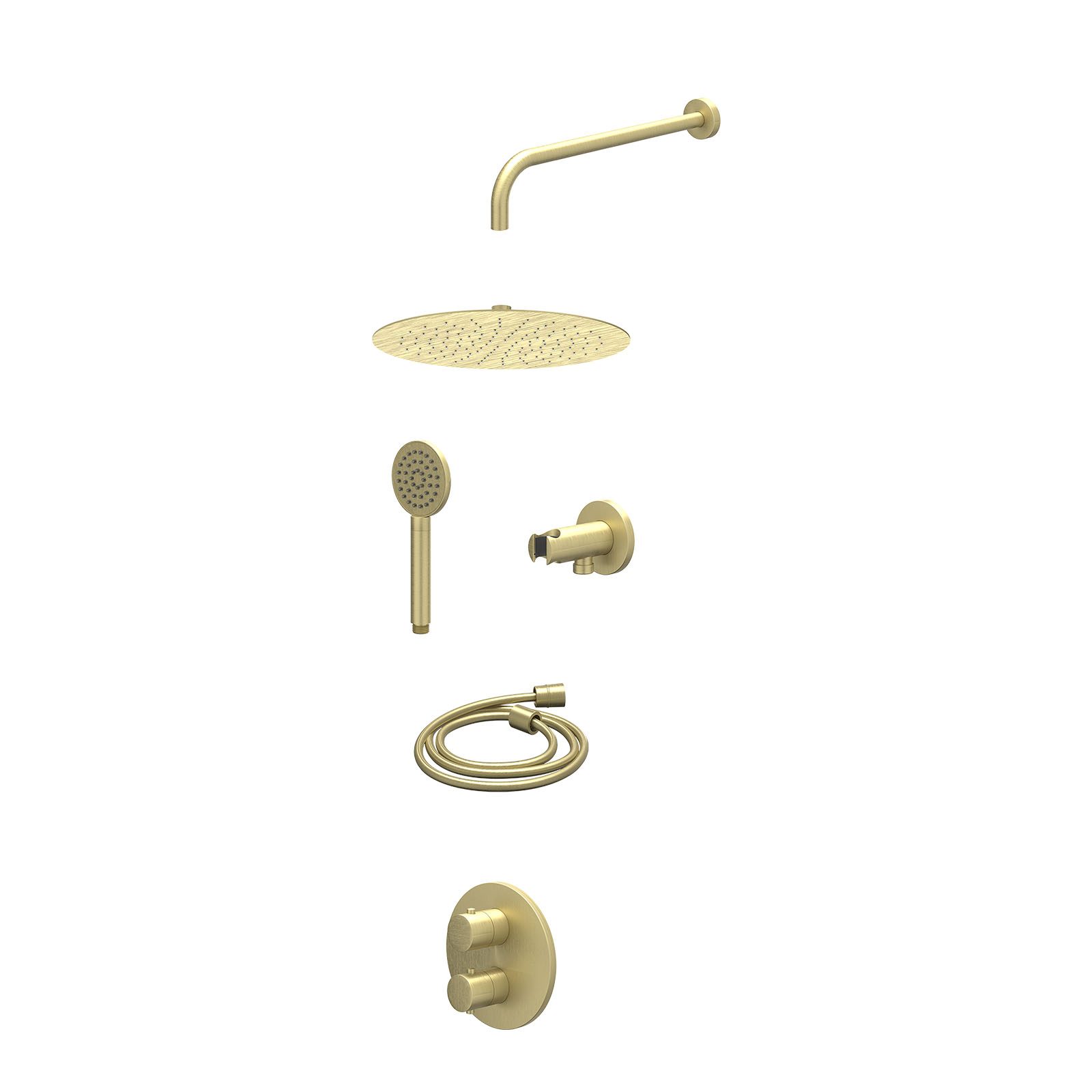 IVY Bond Regendoucheset inbouw 2-weg - 30cm slim - wandarm - wandhouder - satin spray - excl. inbouwbox - Geborsteld mat goud