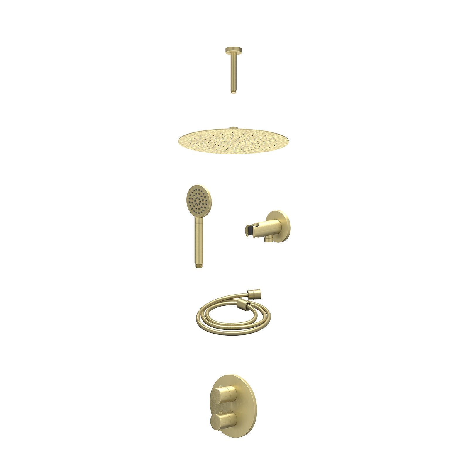 IVY Bond Regendoucheset inbouw 2-weg - 30cm slim - plafond 15cm - wandhouder - satin spray - excl. inbouwbox - Geborsteld mat goud