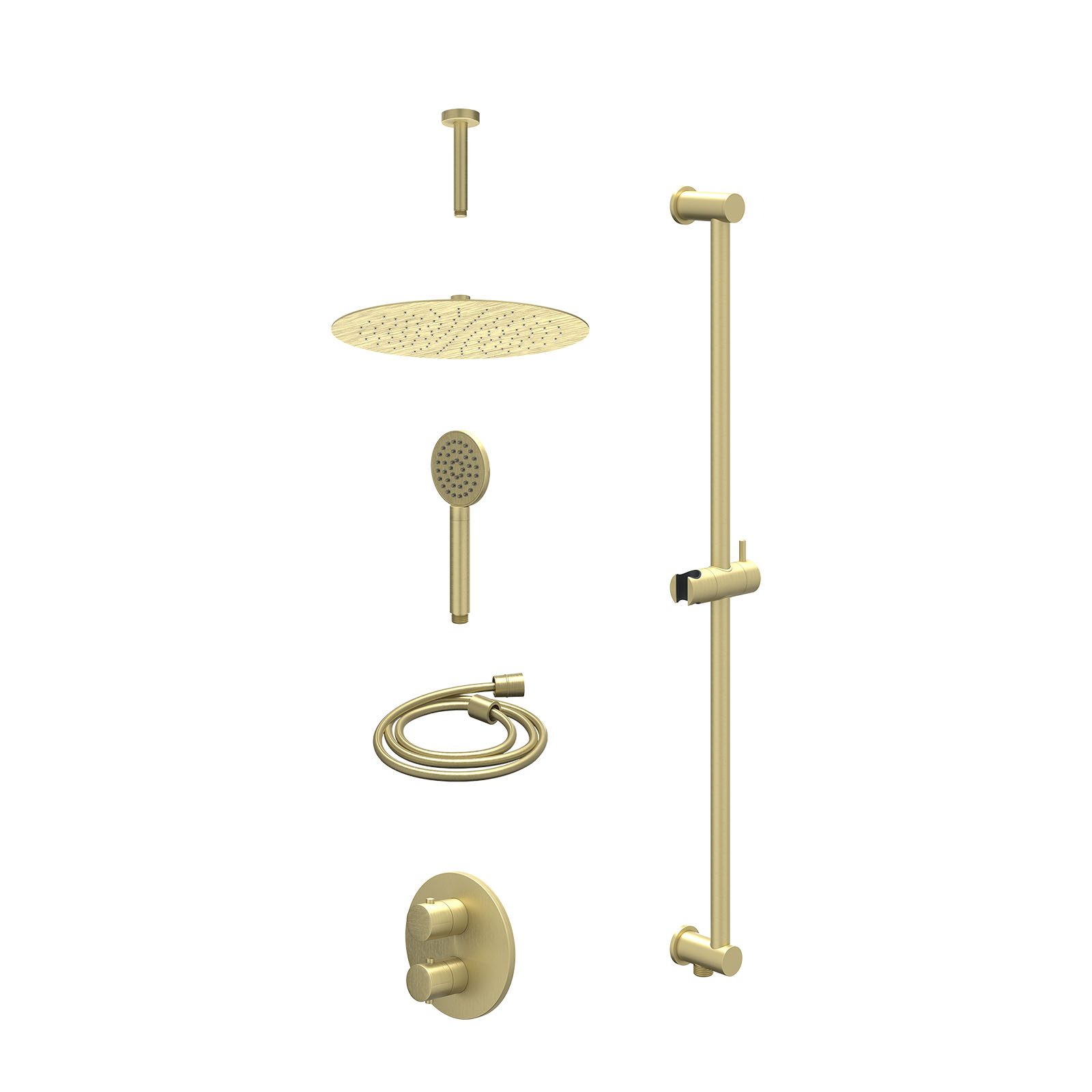 IVY Bond Regendoucheset inbouw 2-weg - 30cm slim - plafond 15cm - glijstang - satin spray - excl. inbouwbox - Geborsteld mat goud