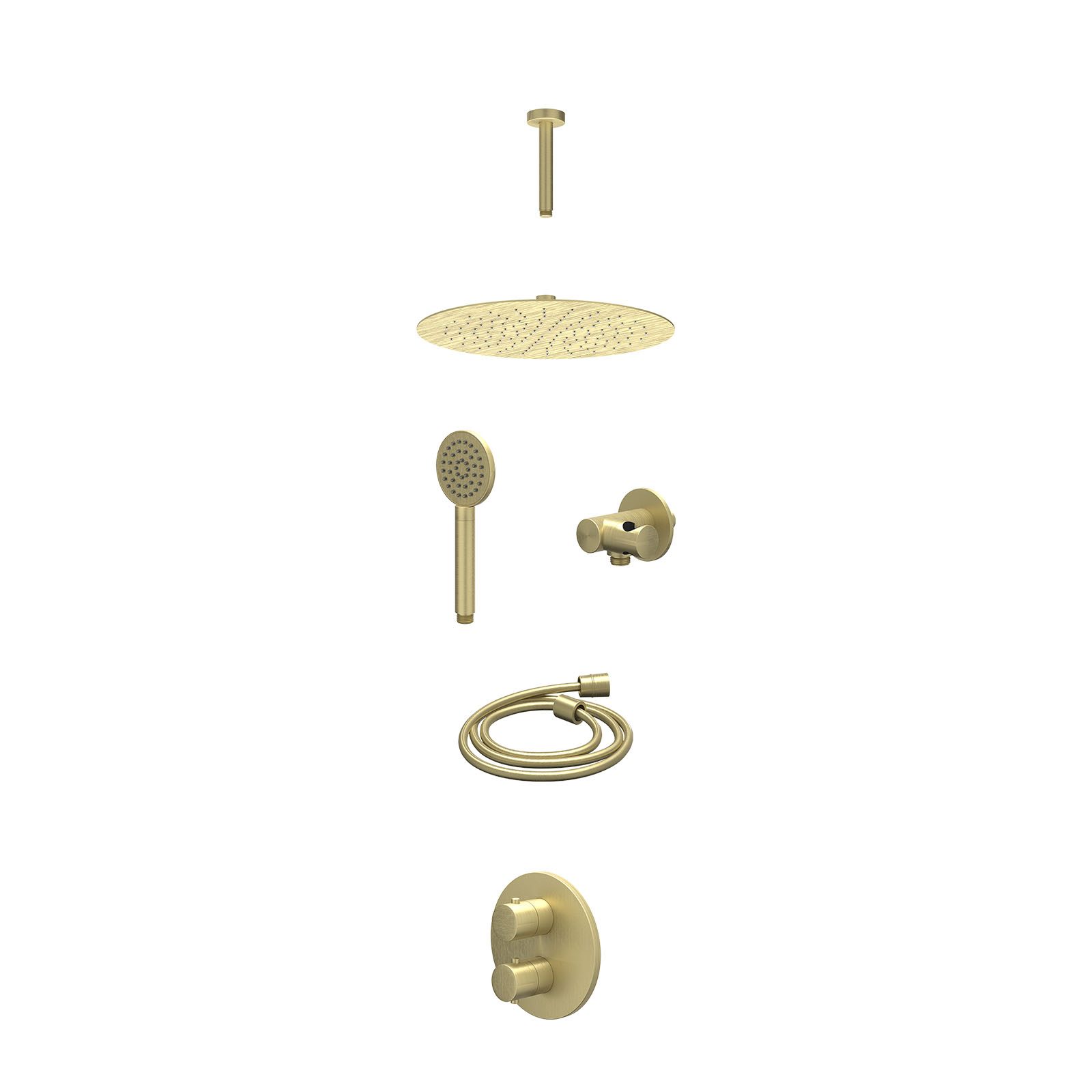 IVY Bond Regendoucheset inbouw 2-weg - 30cm slim - plafond 15cm - verstelbare steun - satin spray - excl. inbouwbox - Geborsteld mat goud