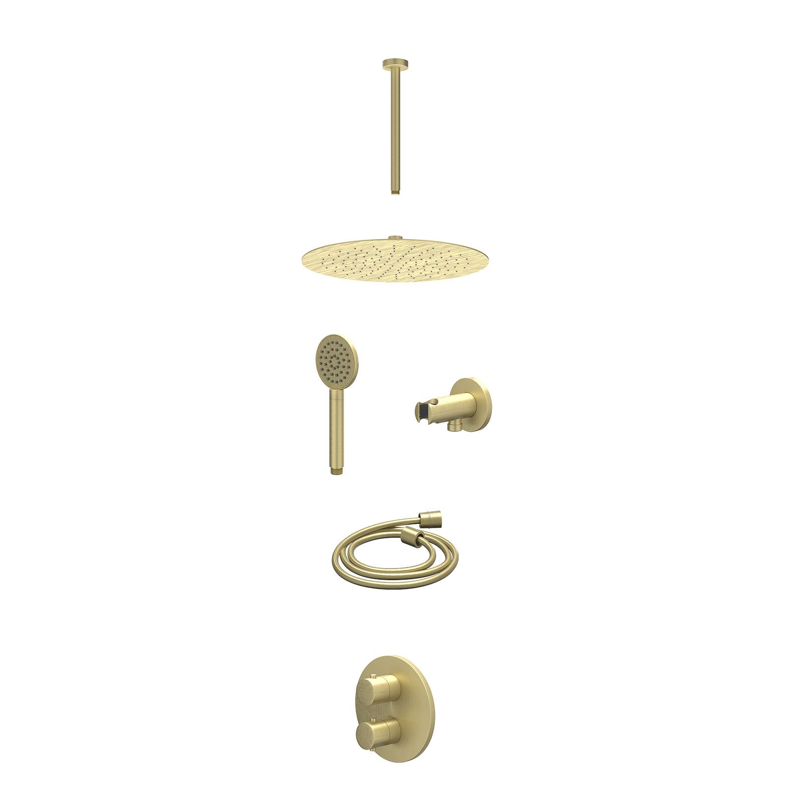 IVY Bond Regendoucheset inbouw 2-weg - 30cm slim - plafond 30cm - wandhouder - satin spray - excl. inbouwbox - Geborsteld mat goud