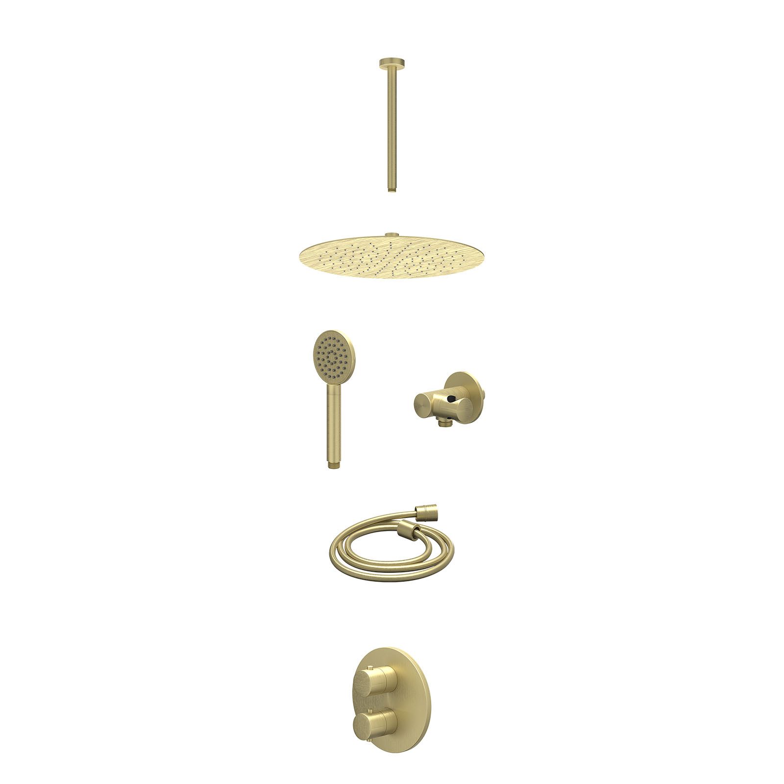 IVY Bond Regendoucheset inbouw 2-weg - 30cm slim - plafond 30cm - verstelbare steun - satin spray - excl. inbouwbox - Geborsteld mat goud