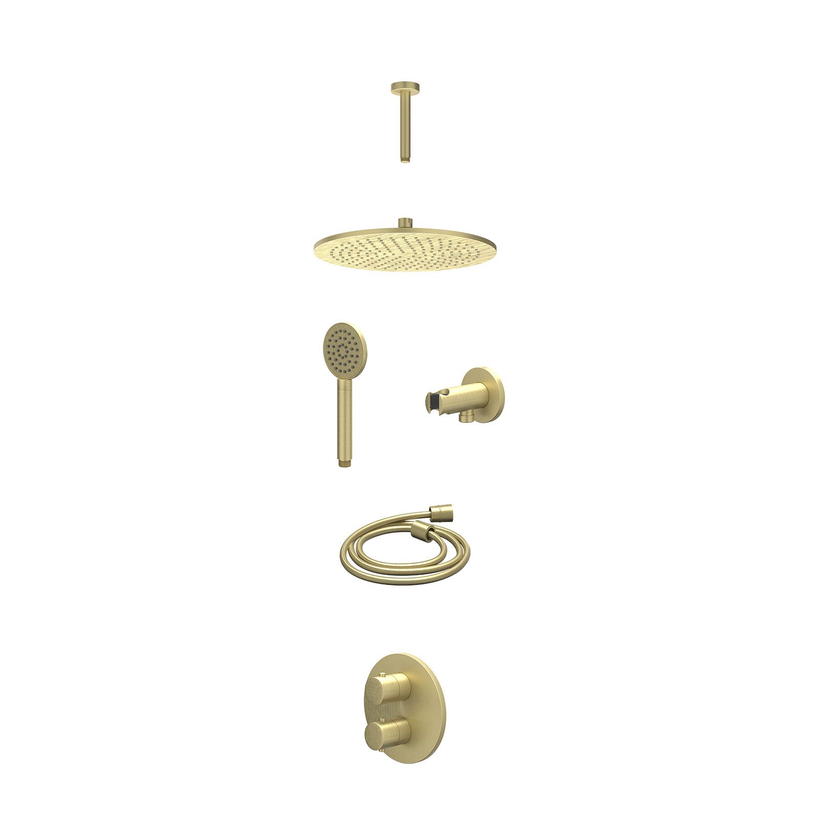 IVY Bond Regendoucheset inbouw 2-weg - 30cm medium - plafond 15cm - wandhouder - satin spray - excl. inbouwbox - Geborsteld mat goud