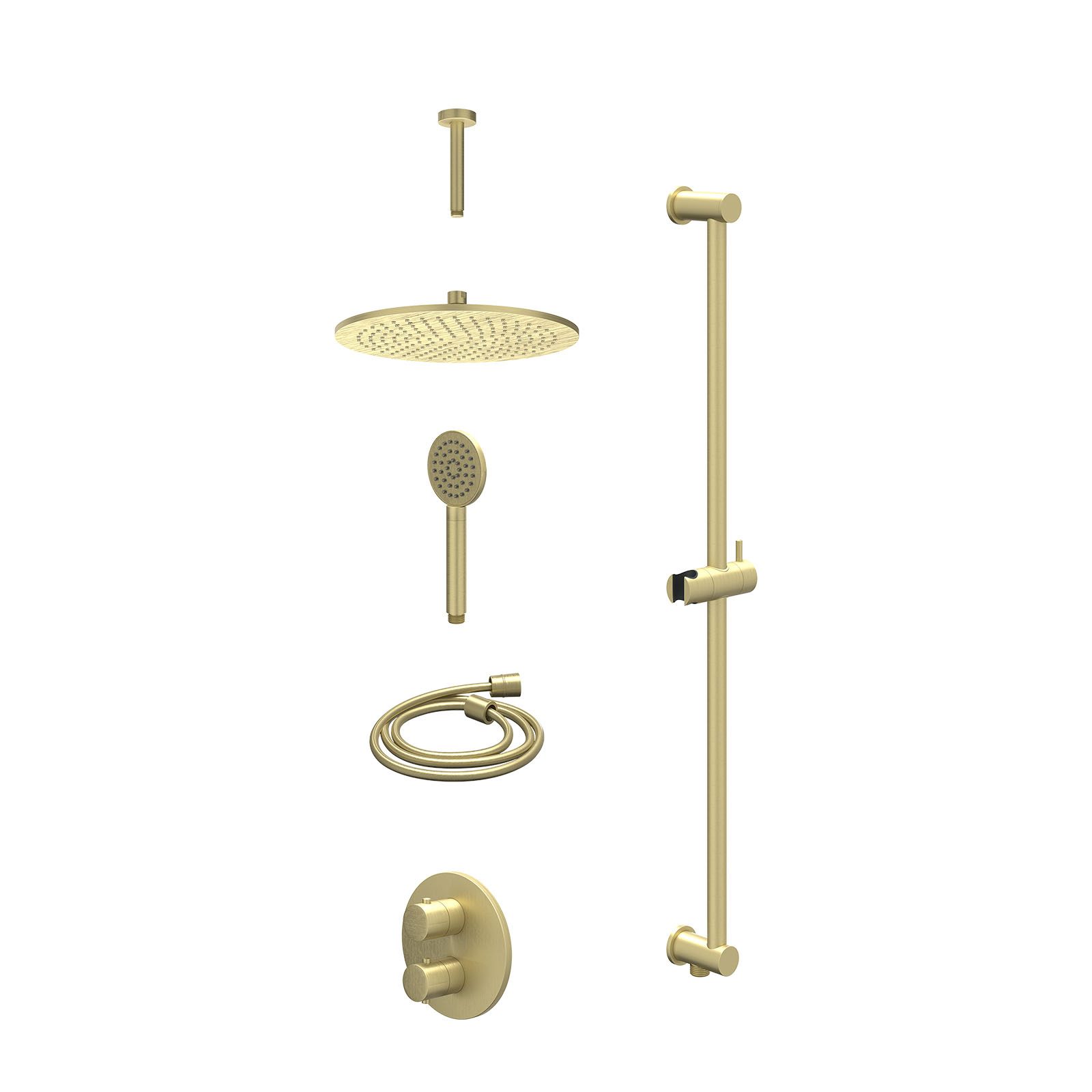 IVY Bond Regendoucheset inbouw 2-weg - 30cm medium - plafond 15cm - glijstang - satin spray - excl. inbouwbox - Geborsteld mat goud