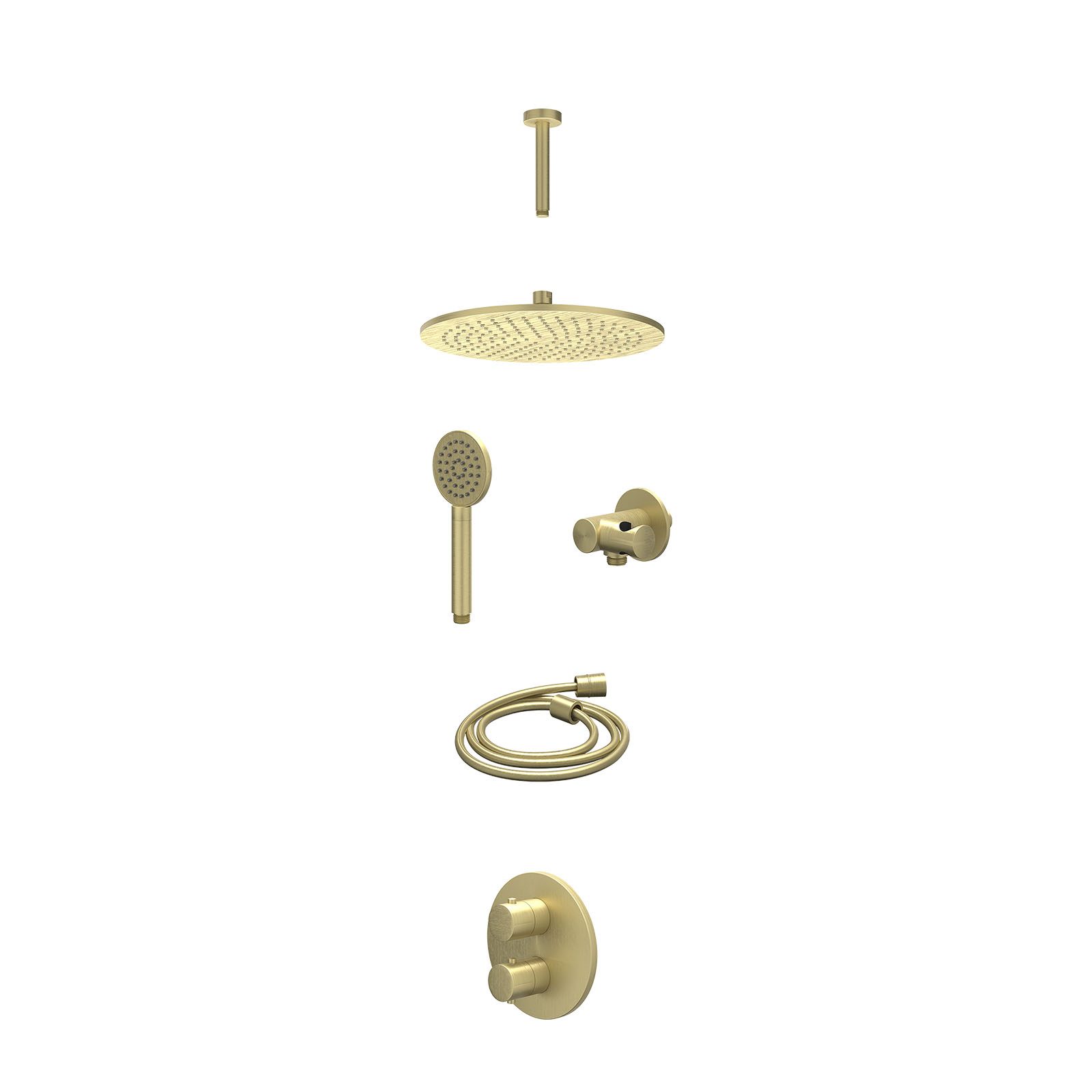 IVY Bond Regendoucheset inbouw 2-weg - 30cm medium - plafond 15cm - verstelbare steun - satin spray - excl. inbouwbox - Geborsteld mat goud