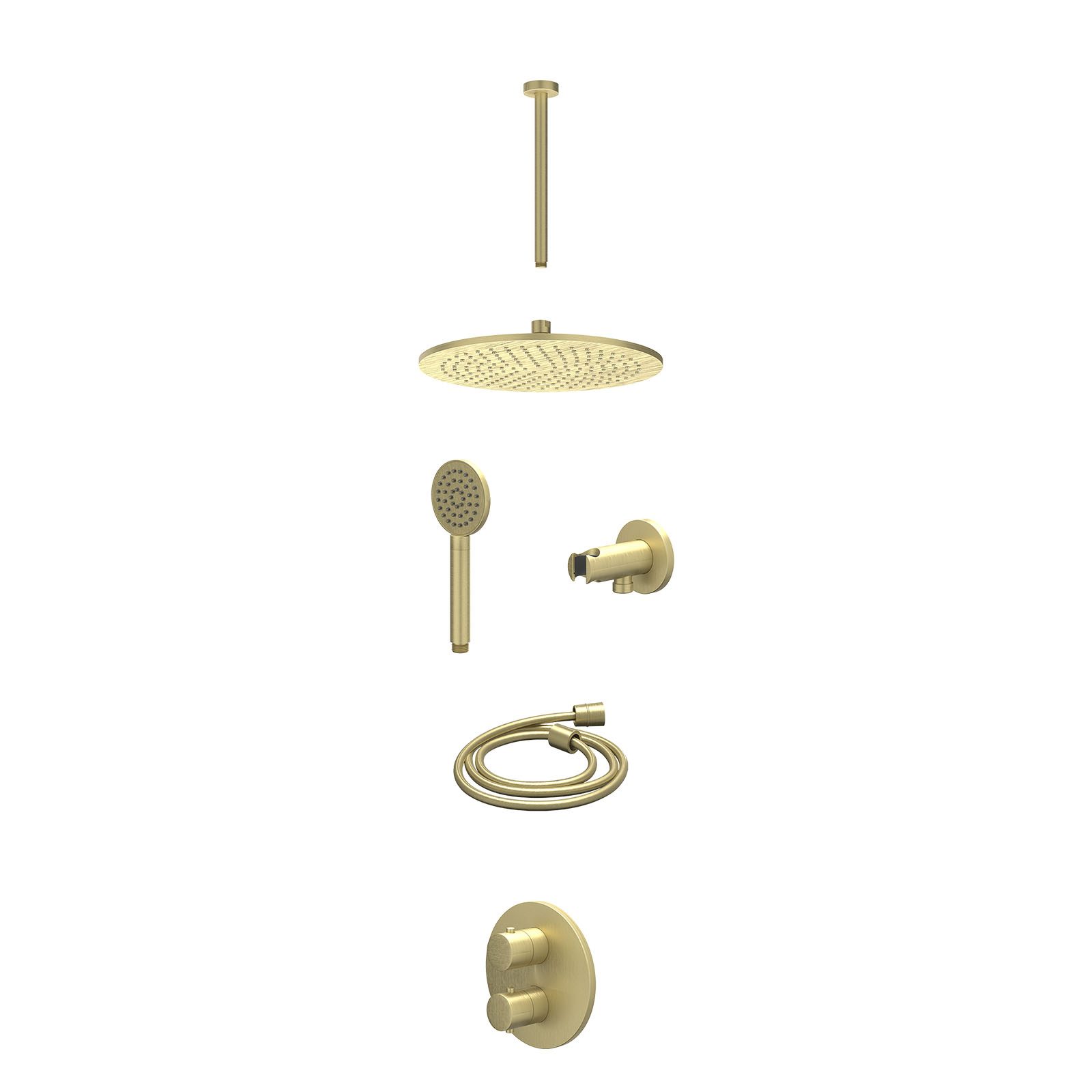 IVY Bond Regendoucheset inbouw 2-weg - 30cm medium - plafond 30cm - wandhouder - satin spray - excl. inbouwbox - Geborsteld mat goud