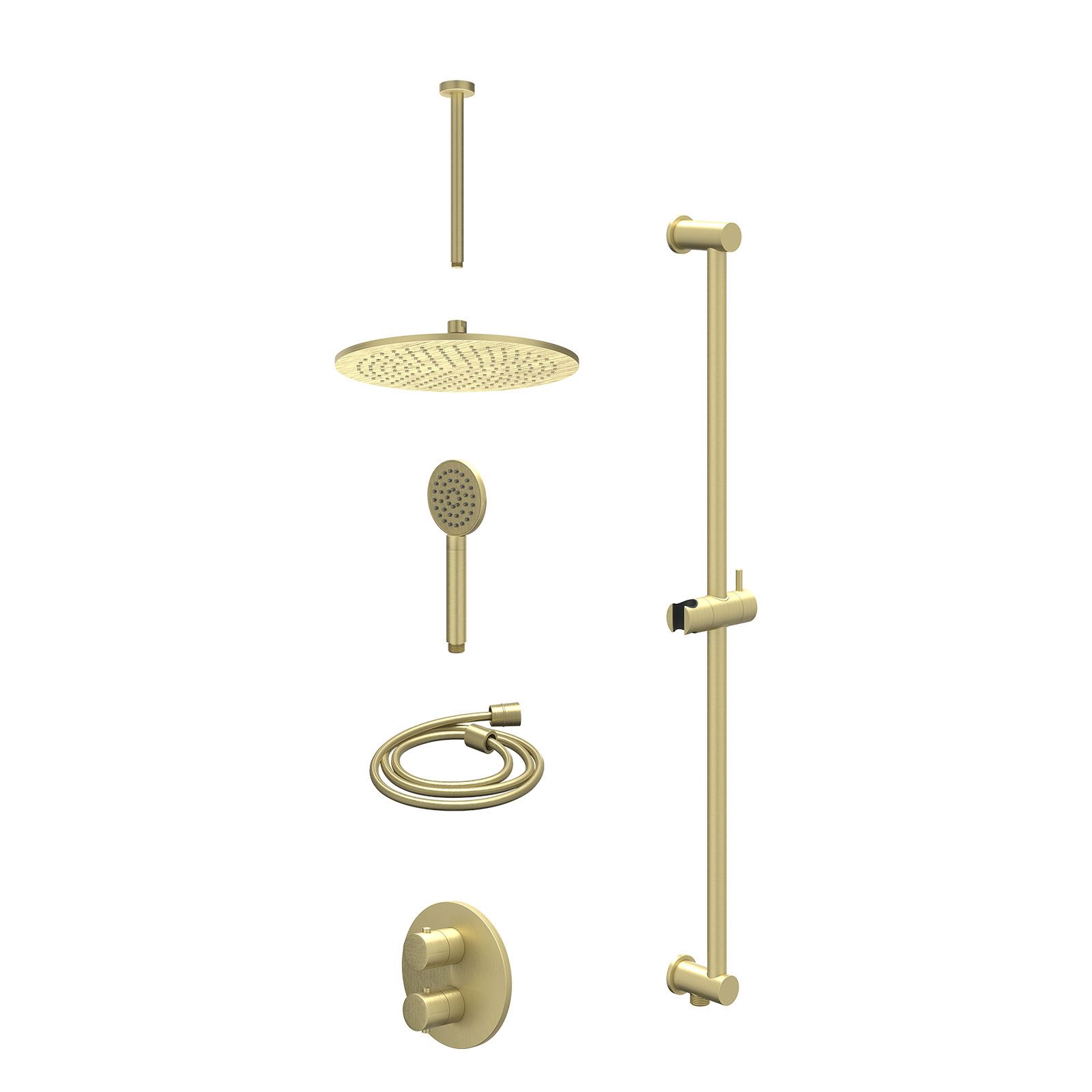 IVY Bond Regendoucheset inbouw 2-weg - 30cm medium - plafond 30cm - glijstang - satin spray - excl. inbouwbox - Geborsteld mat goud