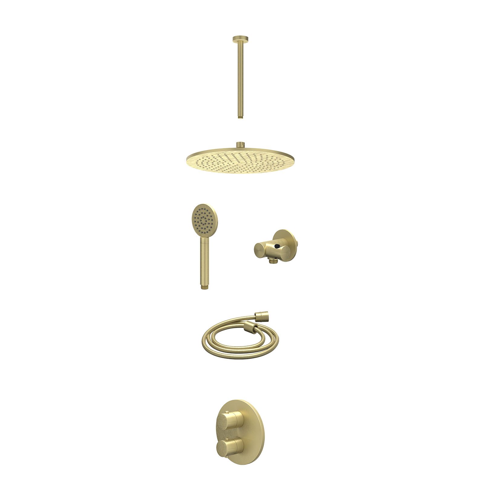 IVY Bond Regendoucheset inbouw 2-weg - 30cm medium - plafond 30cm - verstelbare steun - satin spray - excl. inbouwbox - Geborsteld mat goud
