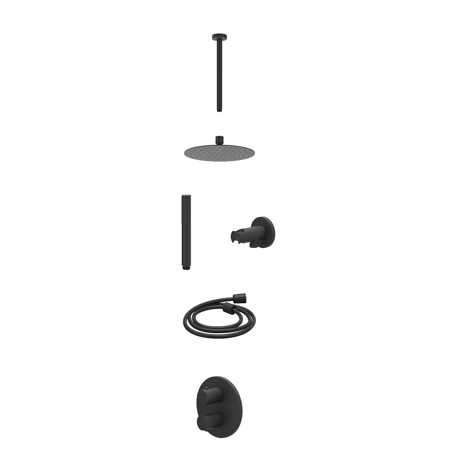 IVY Bond Regendoucheset inbouw 2-weg - 20cm slim - plafond 30cm - wandhouder - staafhanddouche - excl. inbouwbox - Mat zwart