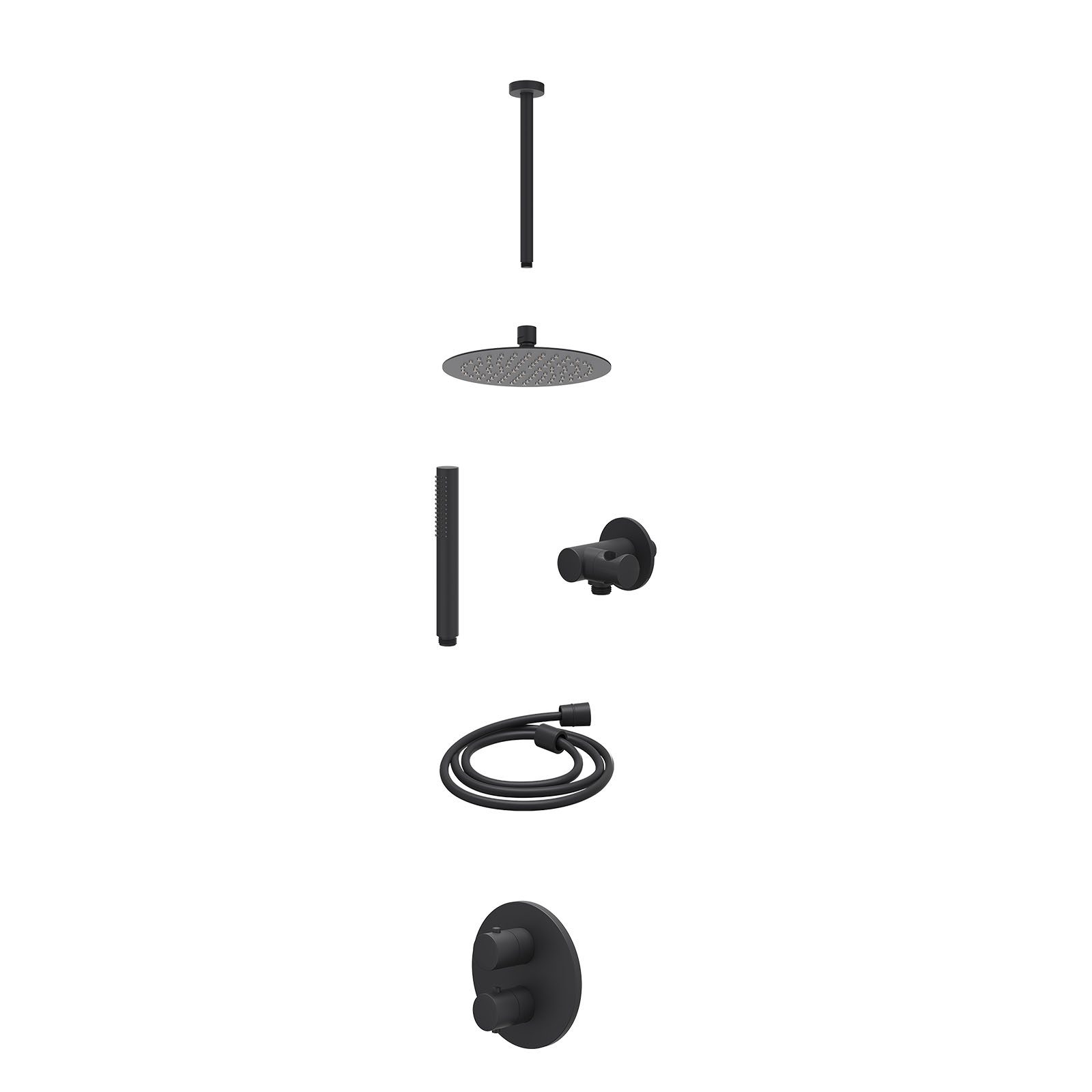 IVY Bond Regendoucheset inbouw 2-weg - 20cm slim - plafond 30cm - verstelbare steun - staafhanddouche - excl. inbouwbox - Mat zwart