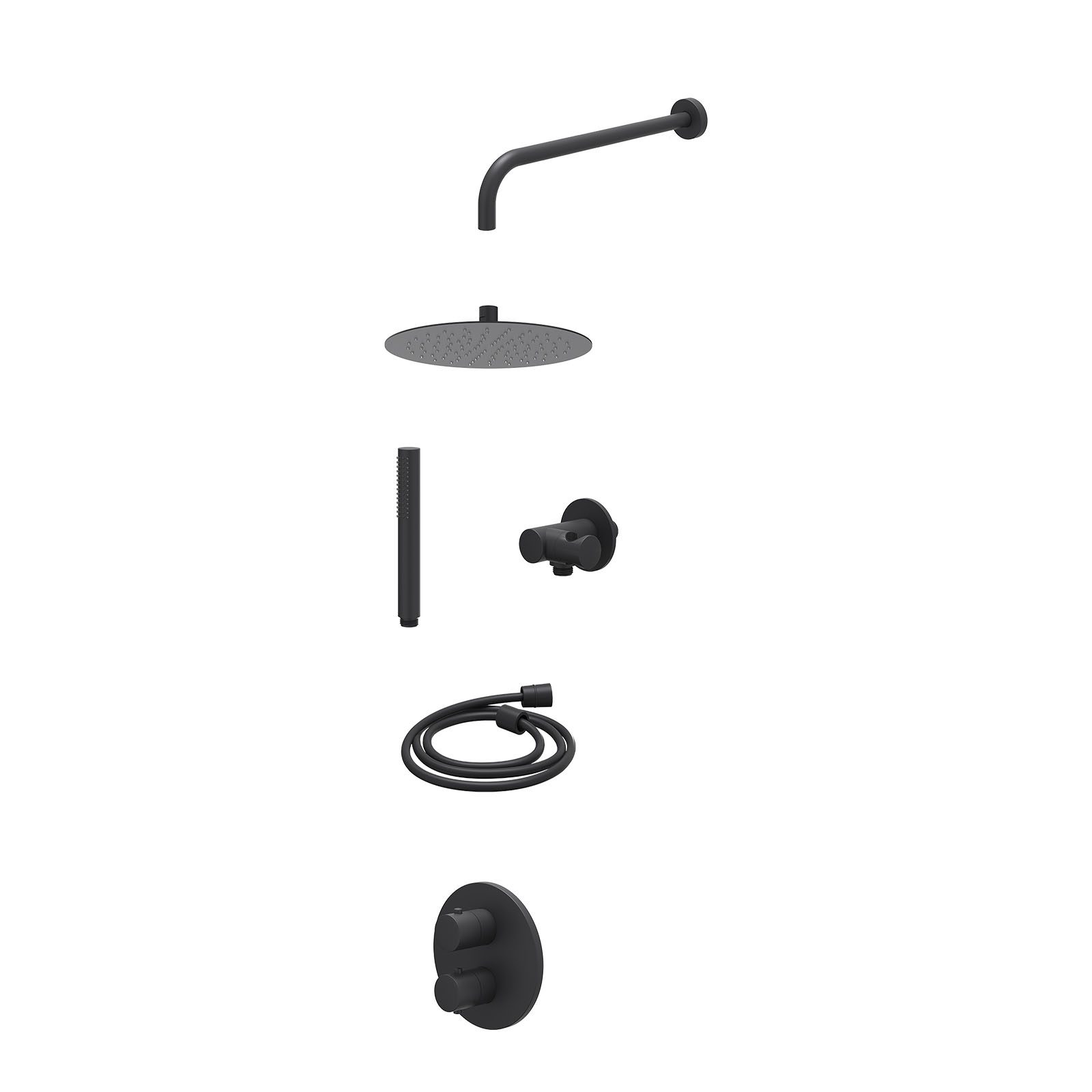 IVY Bond Regendoucheset inbouw 2-weg - 25cm slim - wandarm - verstelbare steun - staafhanddouche - excl. inbouwbox - Mat zwart
