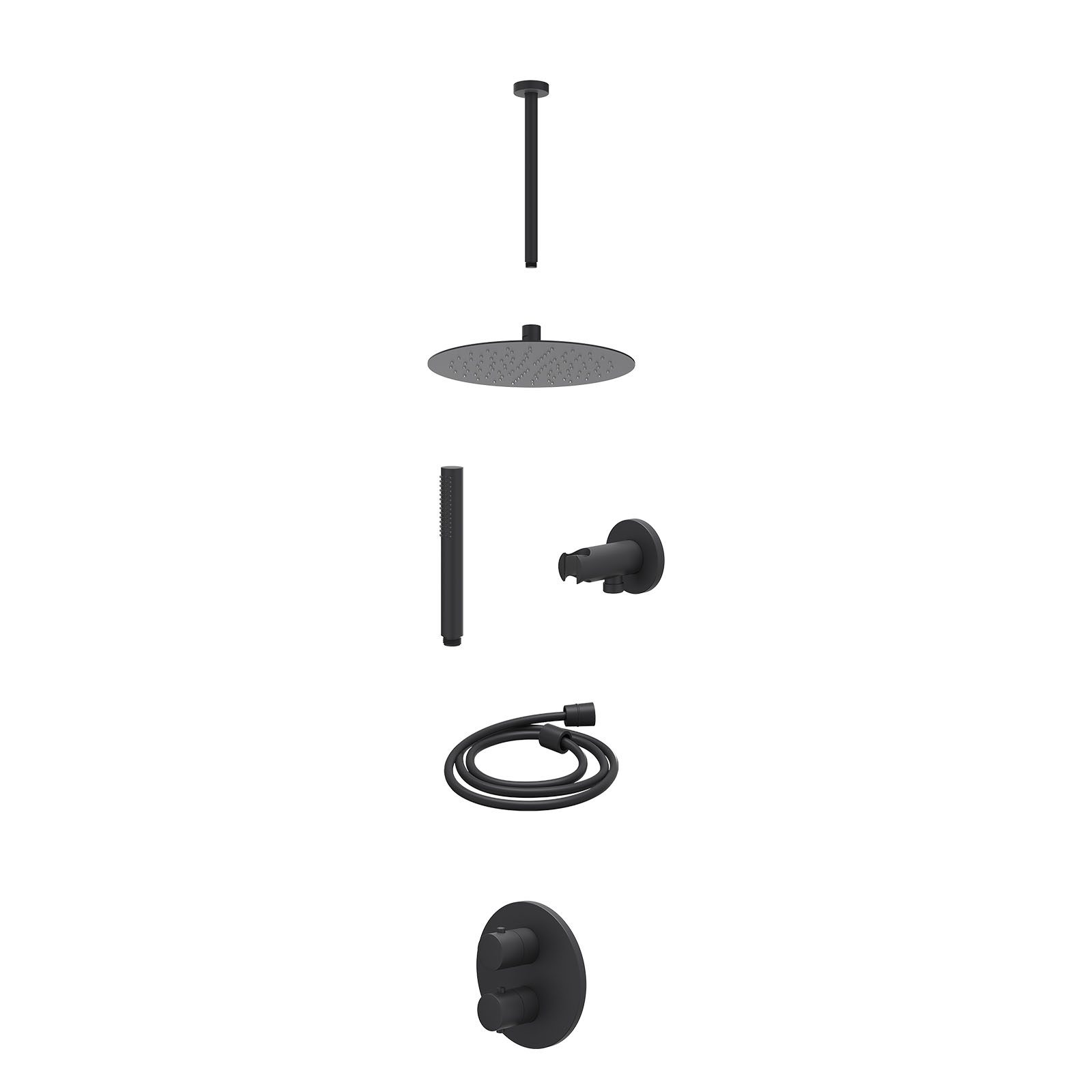 IVY Bond Regendoucheset inbouw 2-weg - 25cm slim - plafond 30cm - wandhouder - staafhanddouche - excl. inbouwbox - Mat zwart