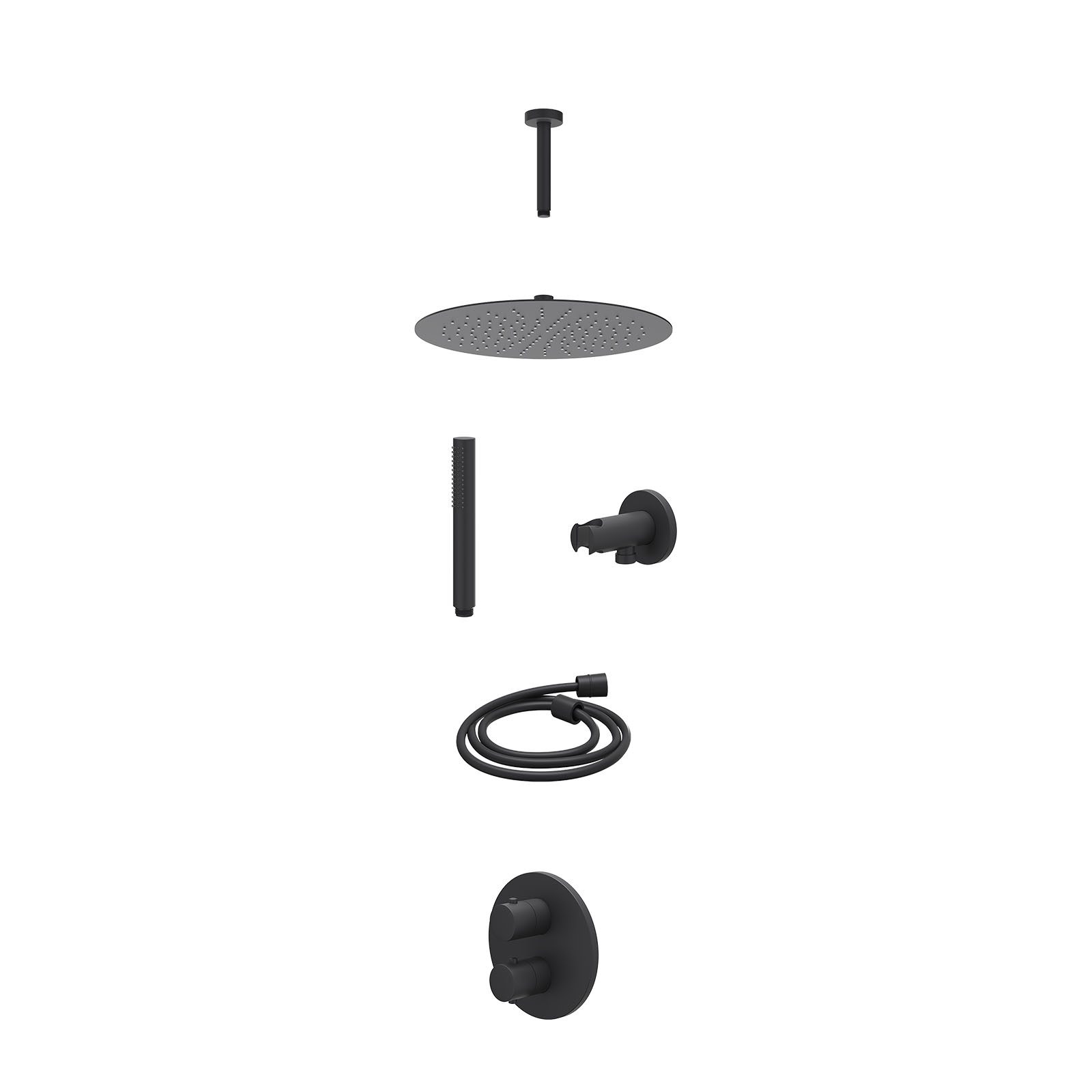 IVY Bond Regendoucheset inbouw 2-weg - 30cm slim - plafond 15cm - wandhouder - staafhanddouche - excl. inbouwbox - Mat zwart