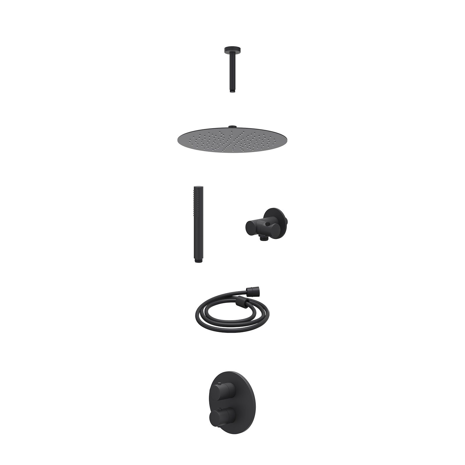 IVY Bond Regendoucheset inbouw 2-weg - 30cm slim - plafond 15cm - verstelbare steun - staafhanddouche - excl. inbouwbox - Mat zwart
