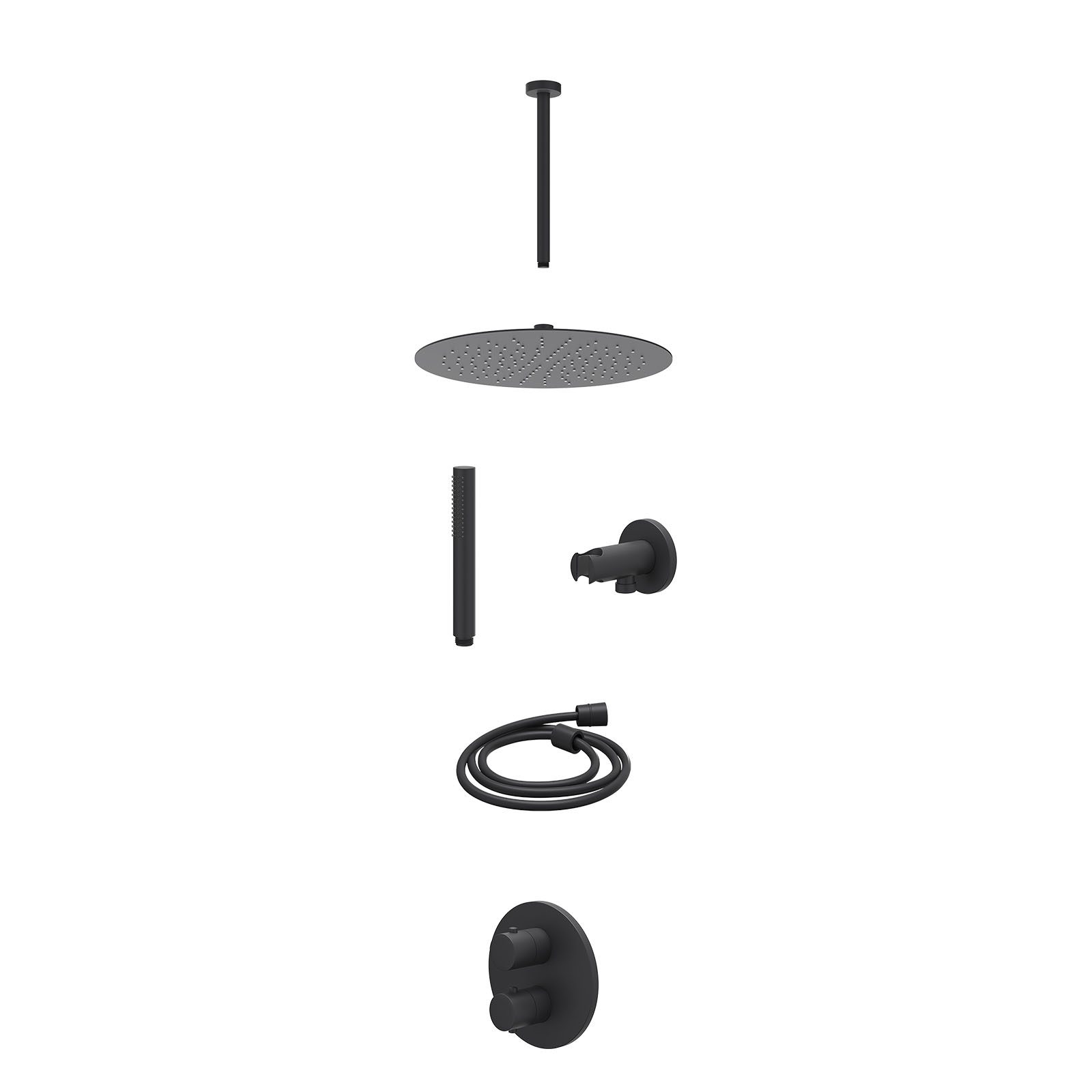 IVY Bond Regendoucheset inbouw 2-weg - 30cm slim - plafond 30cm - wandhouder - staafhanddouche - excl. inbouwbox - Mat zwart