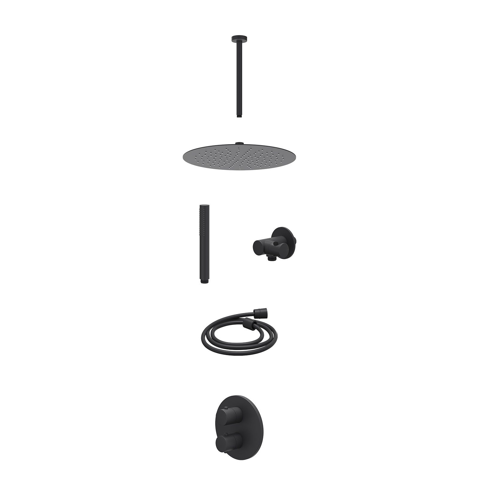 IVY Bond Regendoucheset inbouw 2-weg - 30cm slim - plafond 30cm - verstelbare steun - staafhanddouche - excl. inbouwbox - Mat zwart
