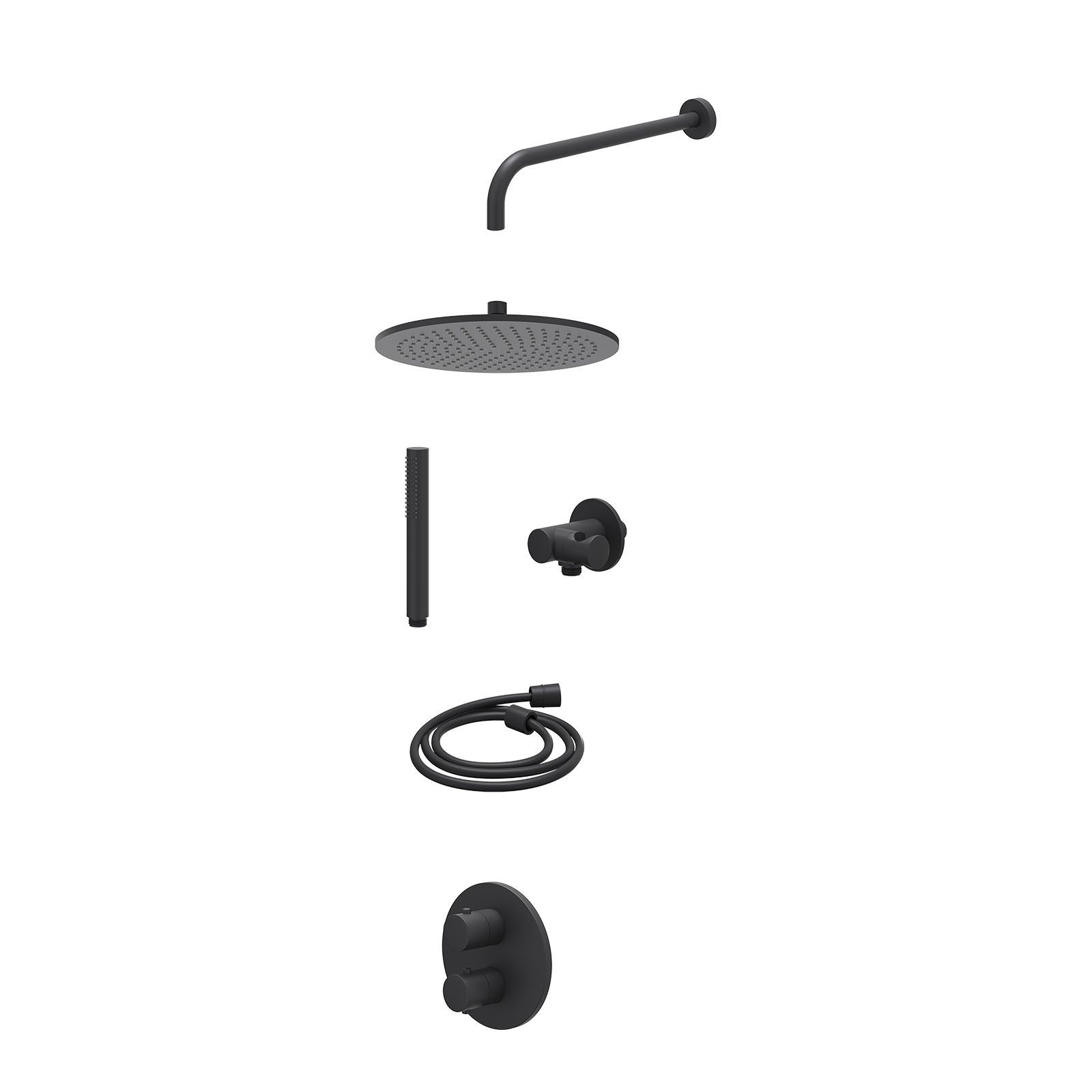 IVY Bond Regendoucheset inbouw 2-weg - 30cm medium - wandarm - verstelbare steun - staafhanddouche - excl. inbouwbox - Mat zwart