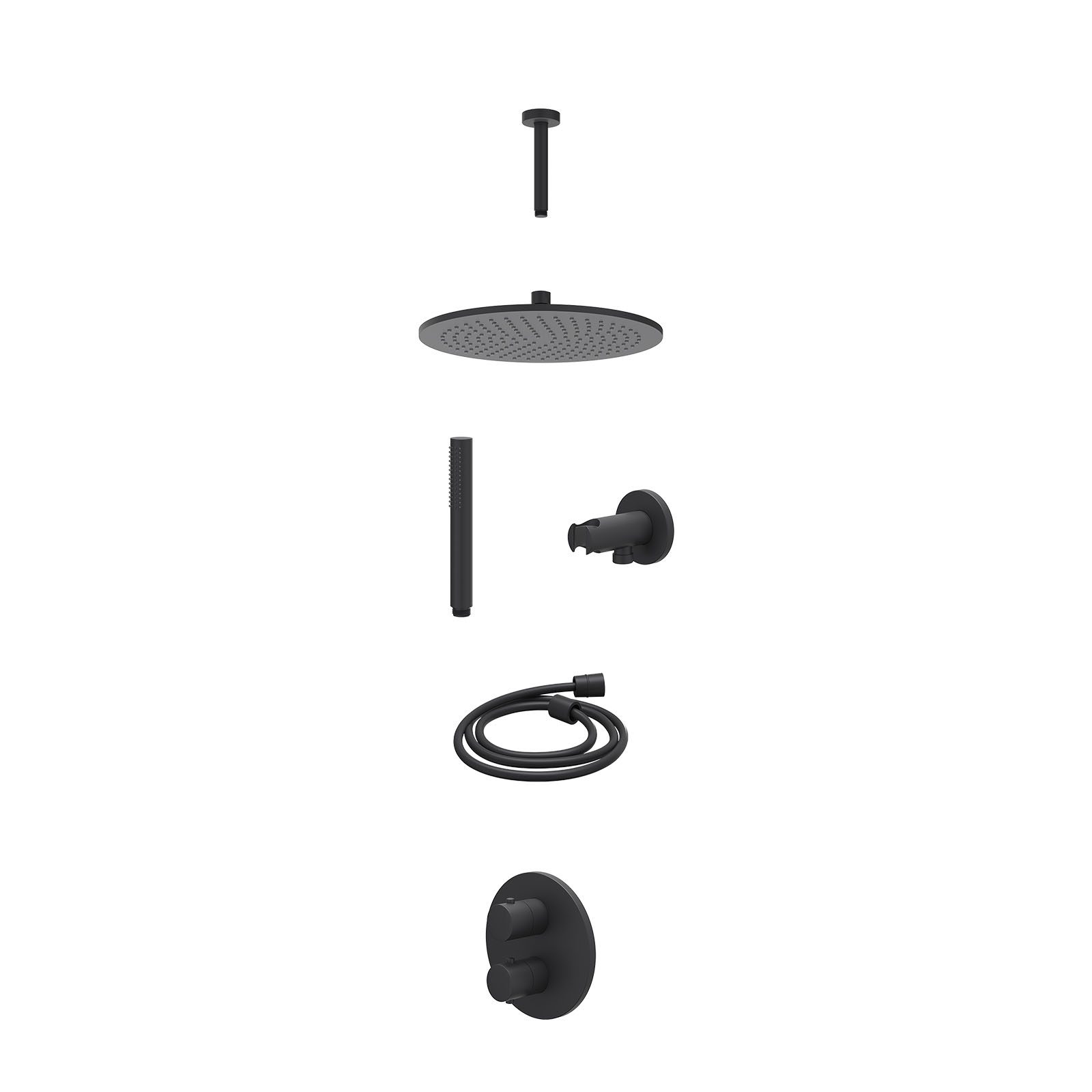 IVY Bond Regendoucheset inbouw 2-weg - 30cm medium - plafond 15cm - wandhouder - staafhanddouche - excl. inbouwbox - Mat zwart