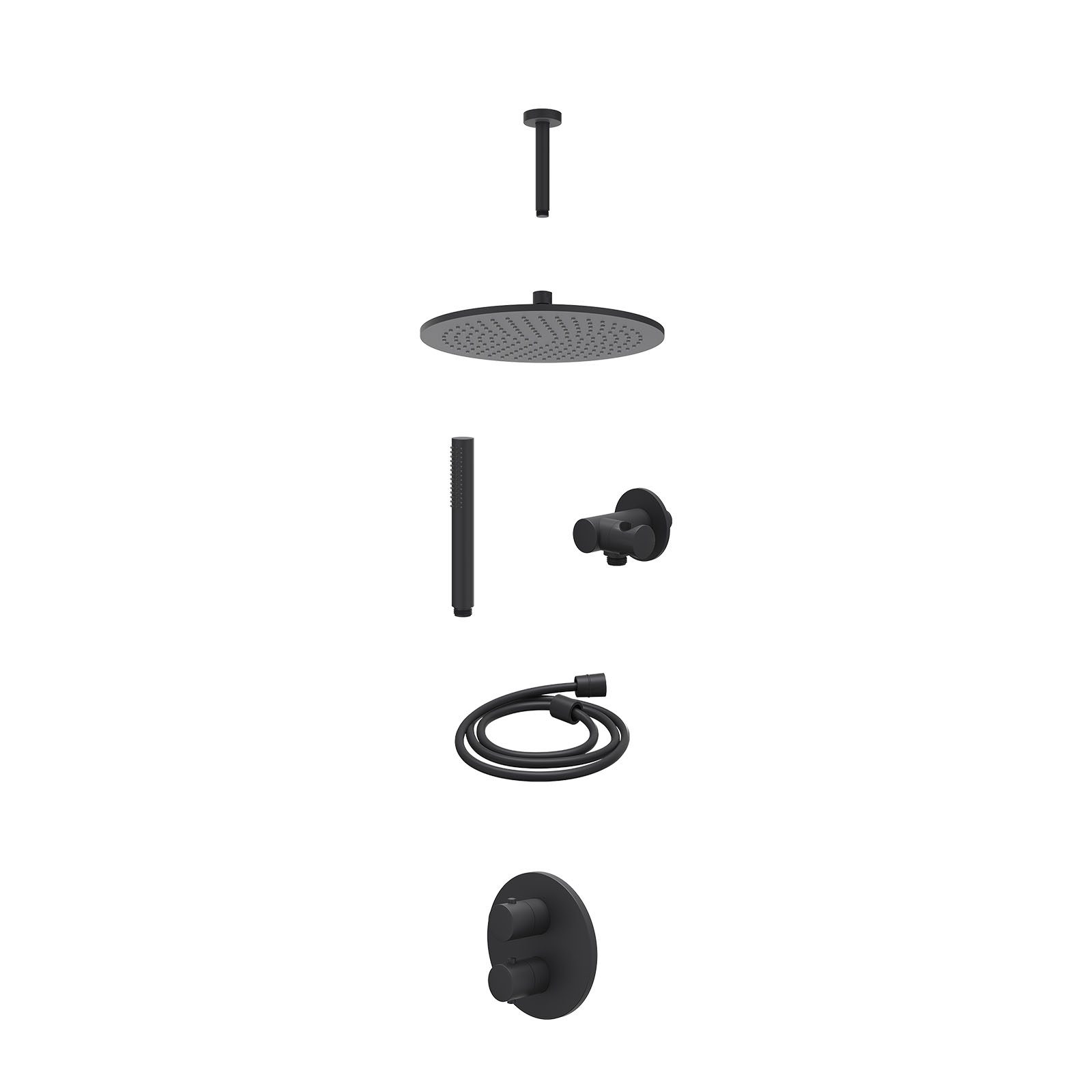 IVY Bond Regendoucheset inbouw 2-weg - 30cm medium - plafond 15cm - verstelbare steun - staafhanddouche - excl. inbouwbox - Mat zwart