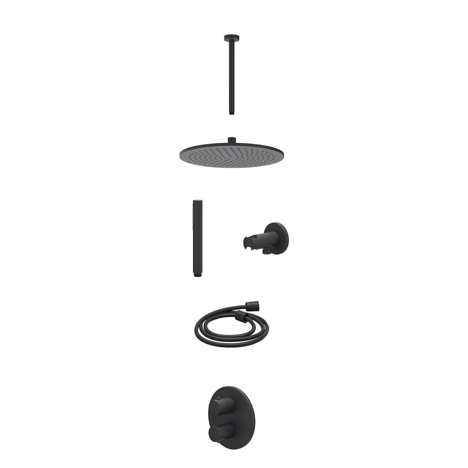 IVY Bond Regendoucheset inbouw 2-weg - 30cm medium - plafond 30cm - wandhouder - staafhanddouche - excl. inbouwbox - Mat zwart