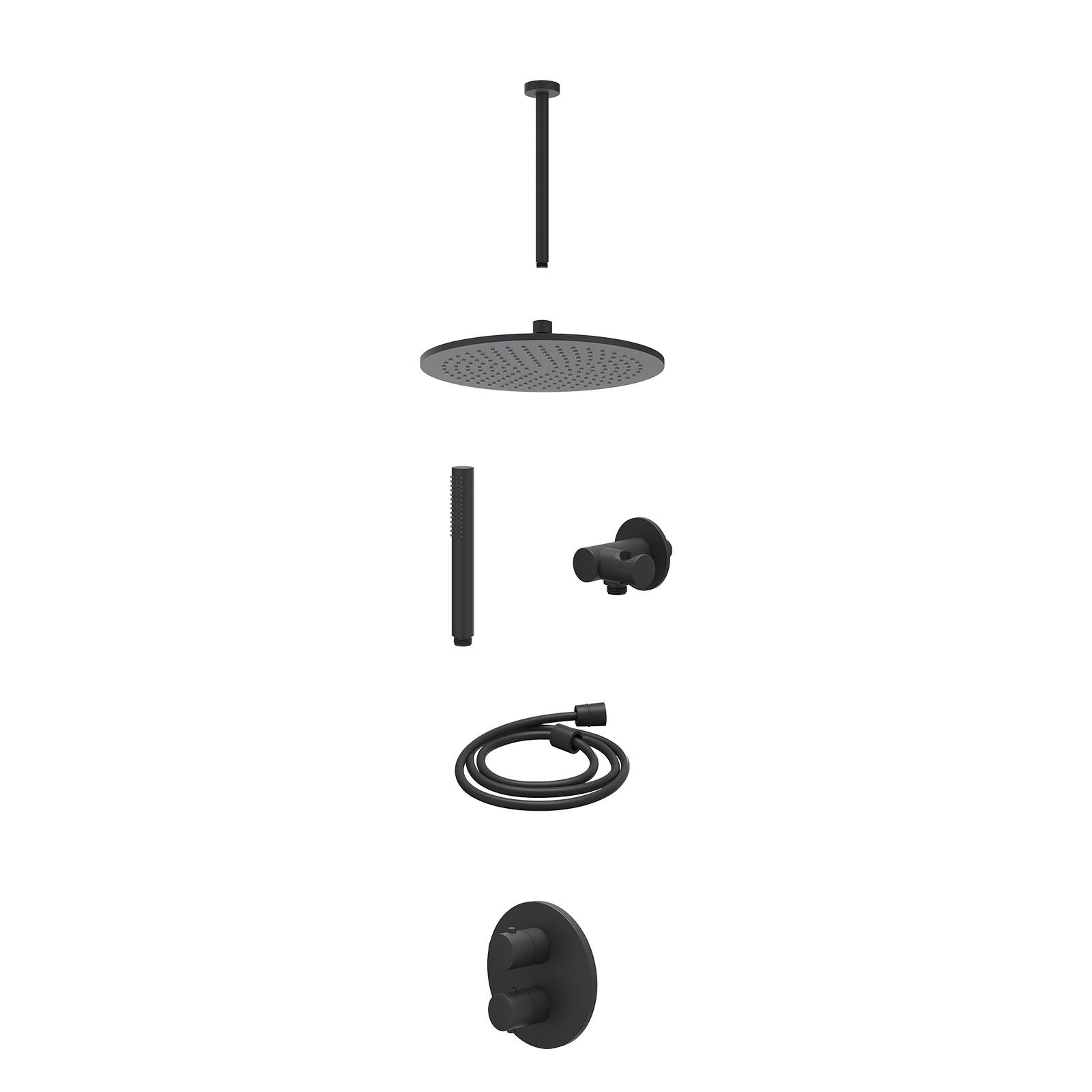 IVY Bond Regendoucheset inbouw 2-weg - 30cm medium - plafond 30cm - verstelbare steun - staafhanddouche - excl. inbouwbox - Mat zwart