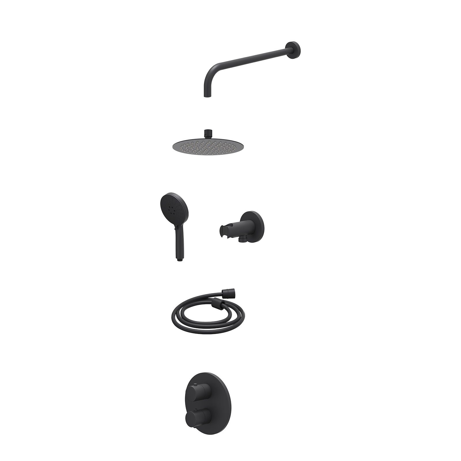 IVY Bond Regendoucheset inbouw 2-weg - 20cm slim - wandarm - wandhouder - 3-standen - excl. inbouwbox - Mat zwart