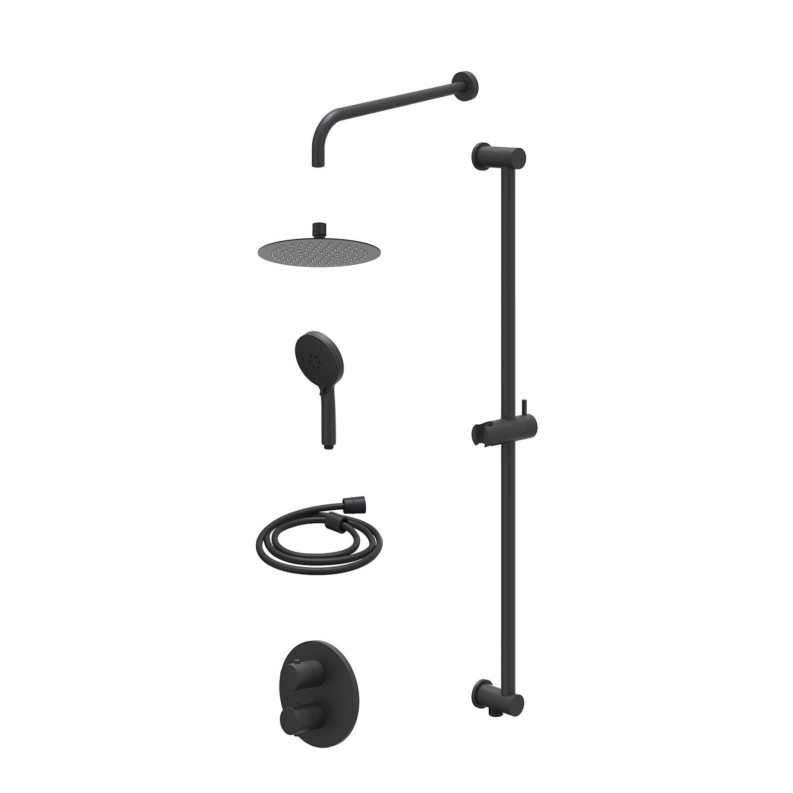 IVY Bond Regendoucheset inbouw 2-weg - 20cm slim - wandarm - glijstang - 3-standen - excl. inbouwbox - Mat zwart