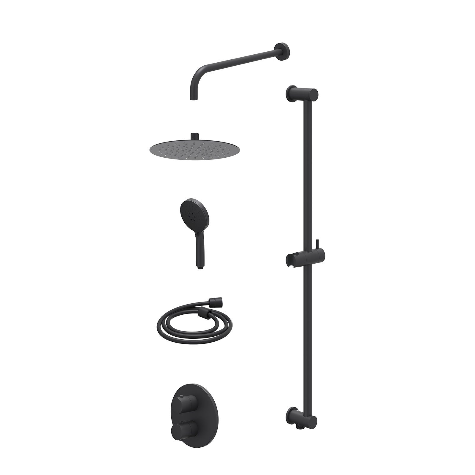 IVY Bond Regendoucheset inbouw 2-weg - 25cm slim - wandarm - glijstang - 3-standen - excl. inbouwbox - Mat zwart