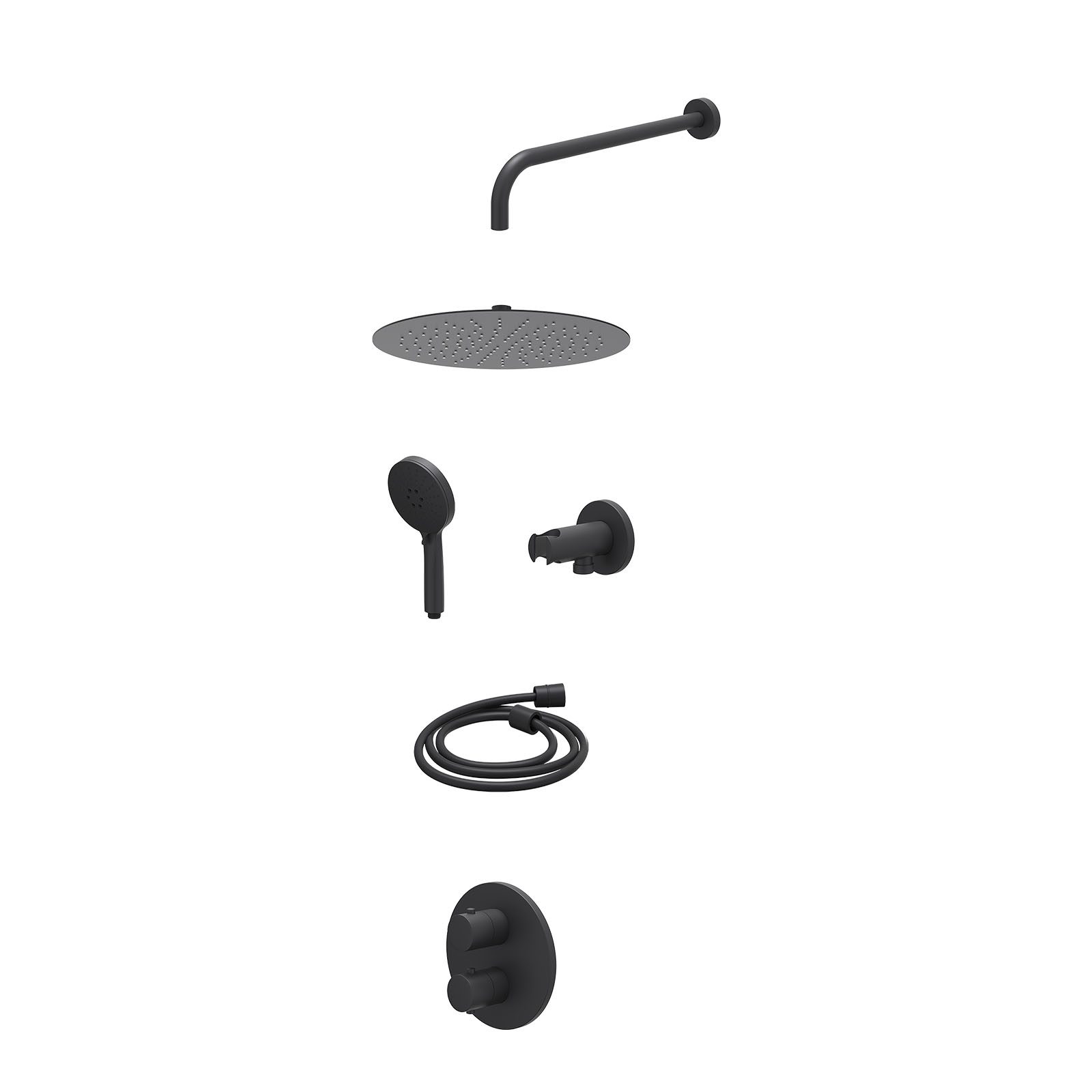IVY Bond Regendoucheset inbouw 2-weg - 30cm slim - wandarm - wandhouder - 3-standen - excl. inbouwbox - Mat zwart