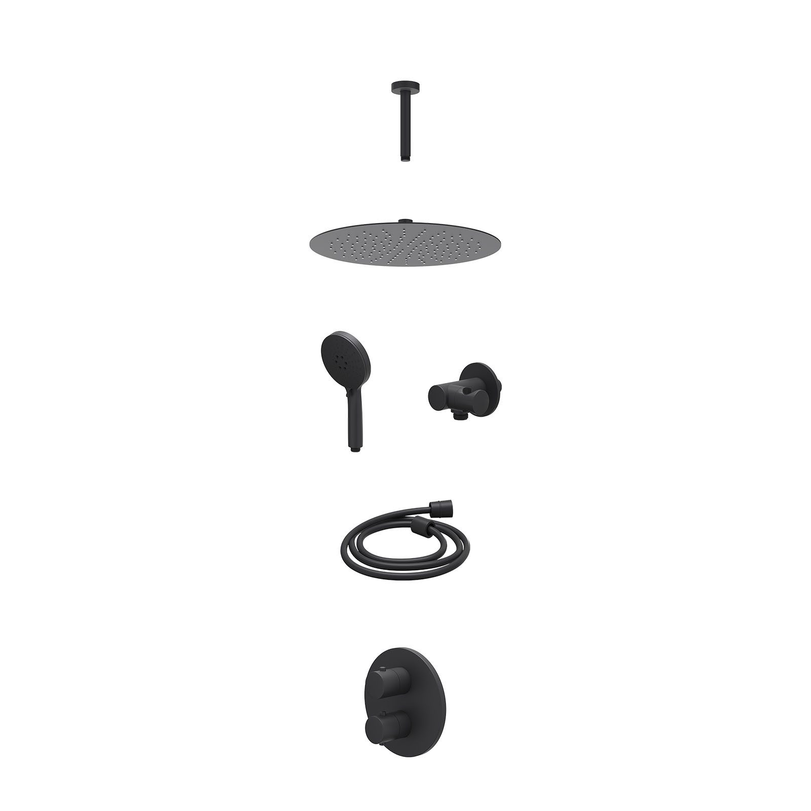 IVY Bond Regendoucheset inbouw 2-weg - 30cm slim - plafond 15cm - verstelbare steun - 3-standen - excl. inbouwbox - Mat zwart