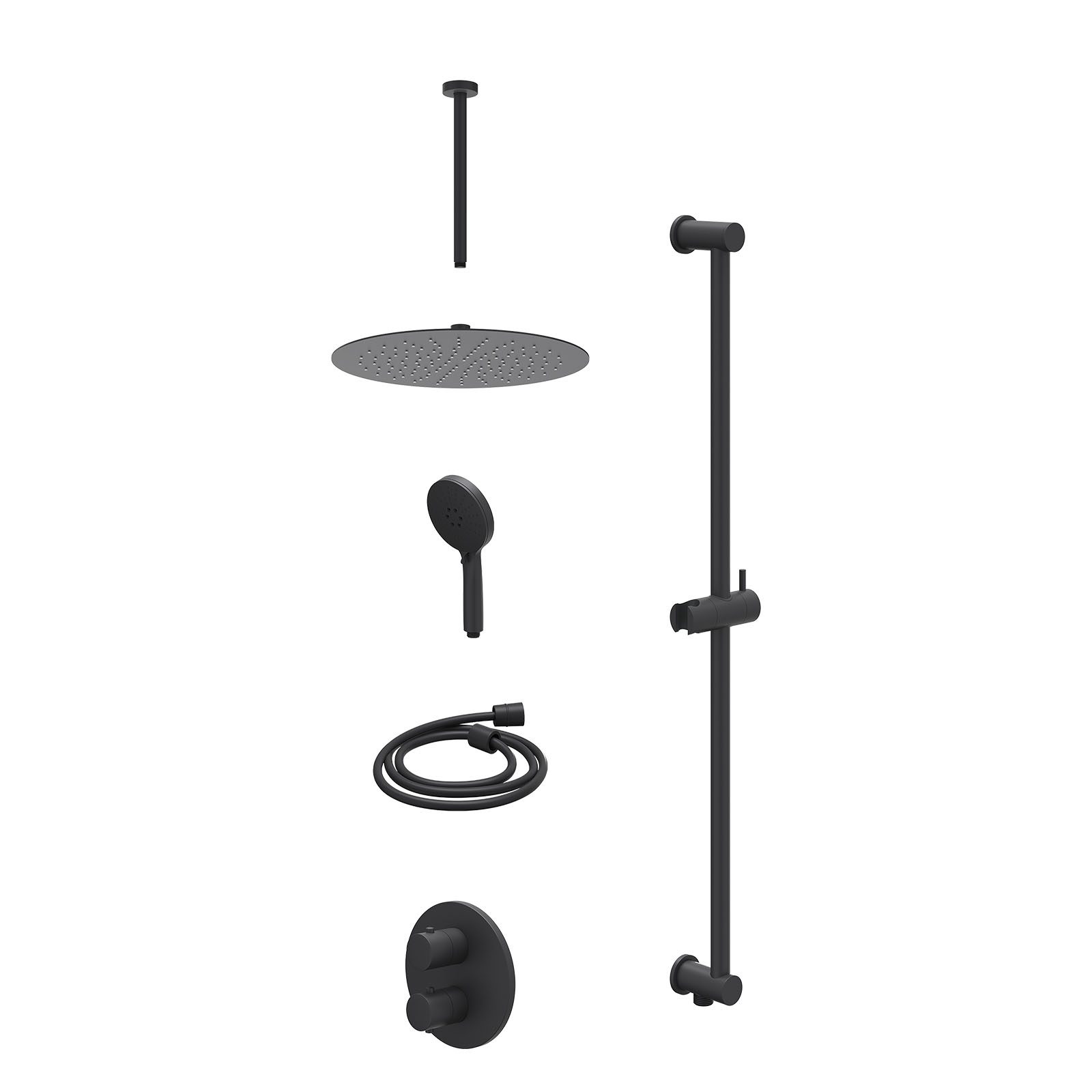 IVY Bond Regendoucheset inbouw 2-weg - 30cm slim - plafond 30cm - glijstang - 3-standen - excl. inbouwbox - Mat zwart
