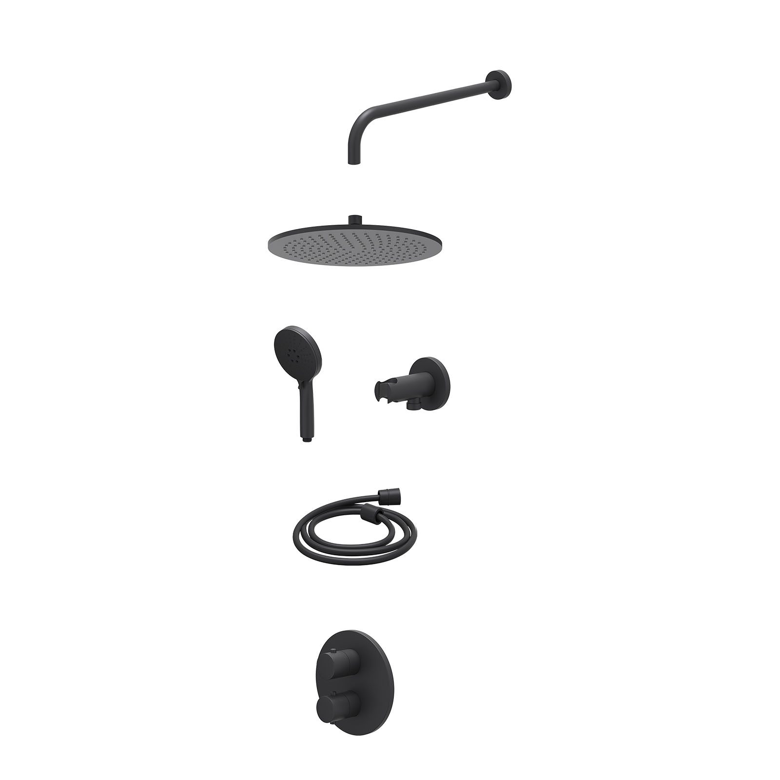 IVY Bond Regendoucheset inbouw 2-weg - 30cm medium - wandarm - wandhouder - 3-standen - excl. inbouwbox - Mat zwart