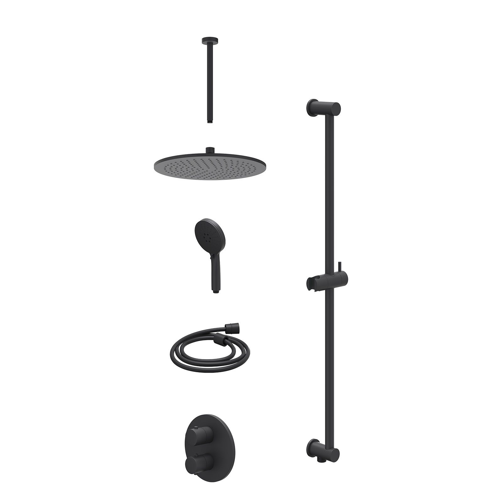 IVY Bond Regendoucheset inbouw 2-weg - 30cm medium - plafond 30cm - glijstang - 3-standen - excl. inbouwbox - Mat zwart
