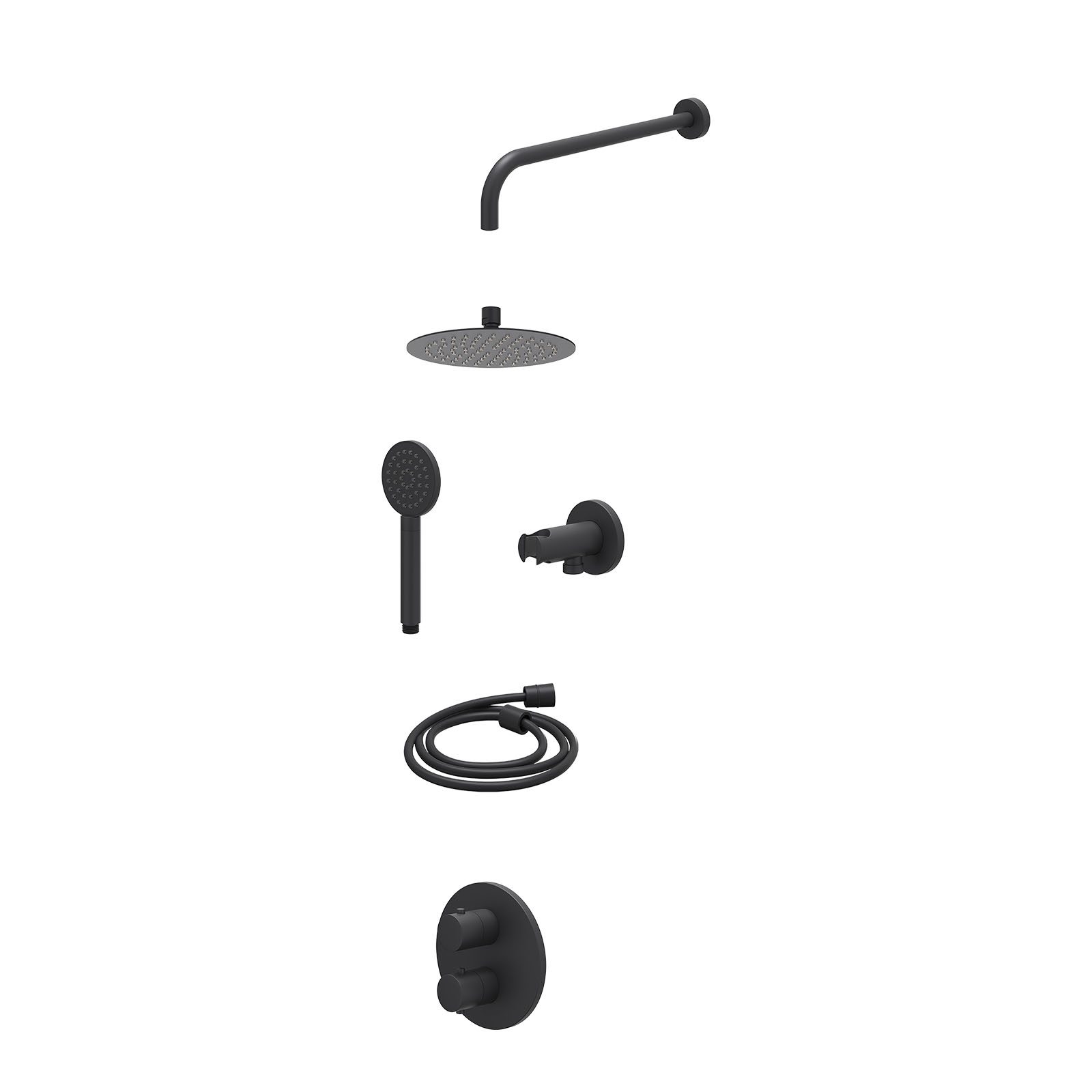 IVY Bond Regendoucheset inbouw 2-weg - 20cm slim - wandarm - wandhouder - satin spray - excl. inbouwbox - Mat zwart