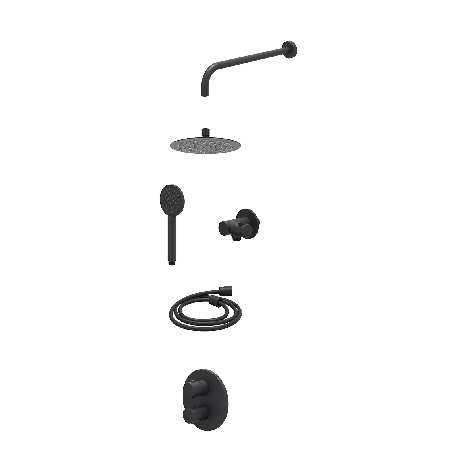 IVY Bond Regendoucheset inbouw 2-weg - 20cm slim - wandarm - verstelbare steun - satin spray - excl. inbouwbox - Mat zwart