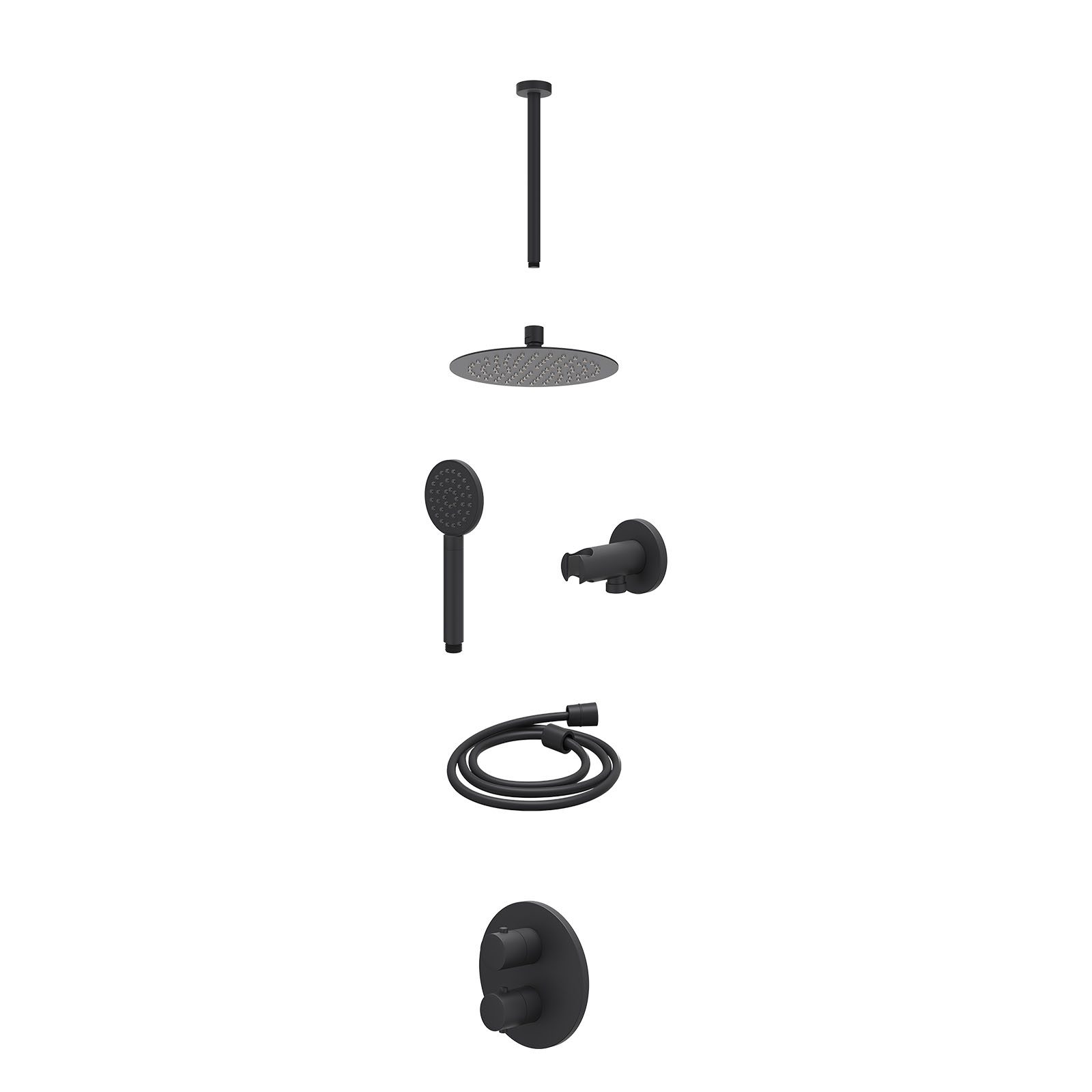 IVY Bond Regendoucheset inbouw 2-weg - 20cm slim - plafond 30cm - wandhouder - satin spray - excl. inbouwbox - Mat zwart