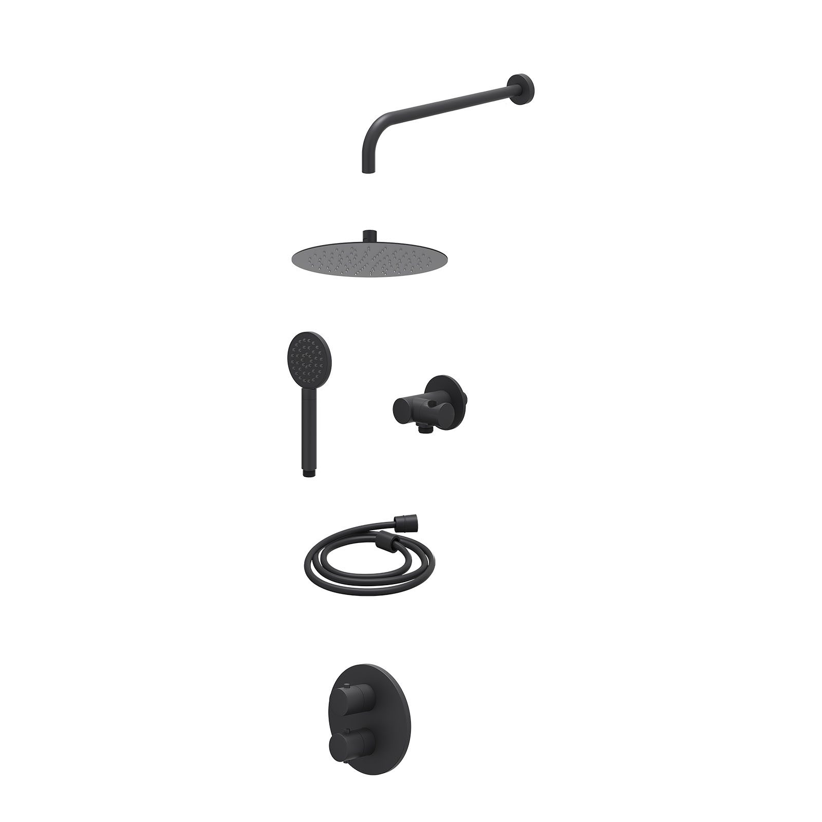 IVY Bond Regendoucheset inbouw 2-weg - 25cm slim - wandarm - verstelbare steun - satin spray - excl. inbouwbox - Mat zwart